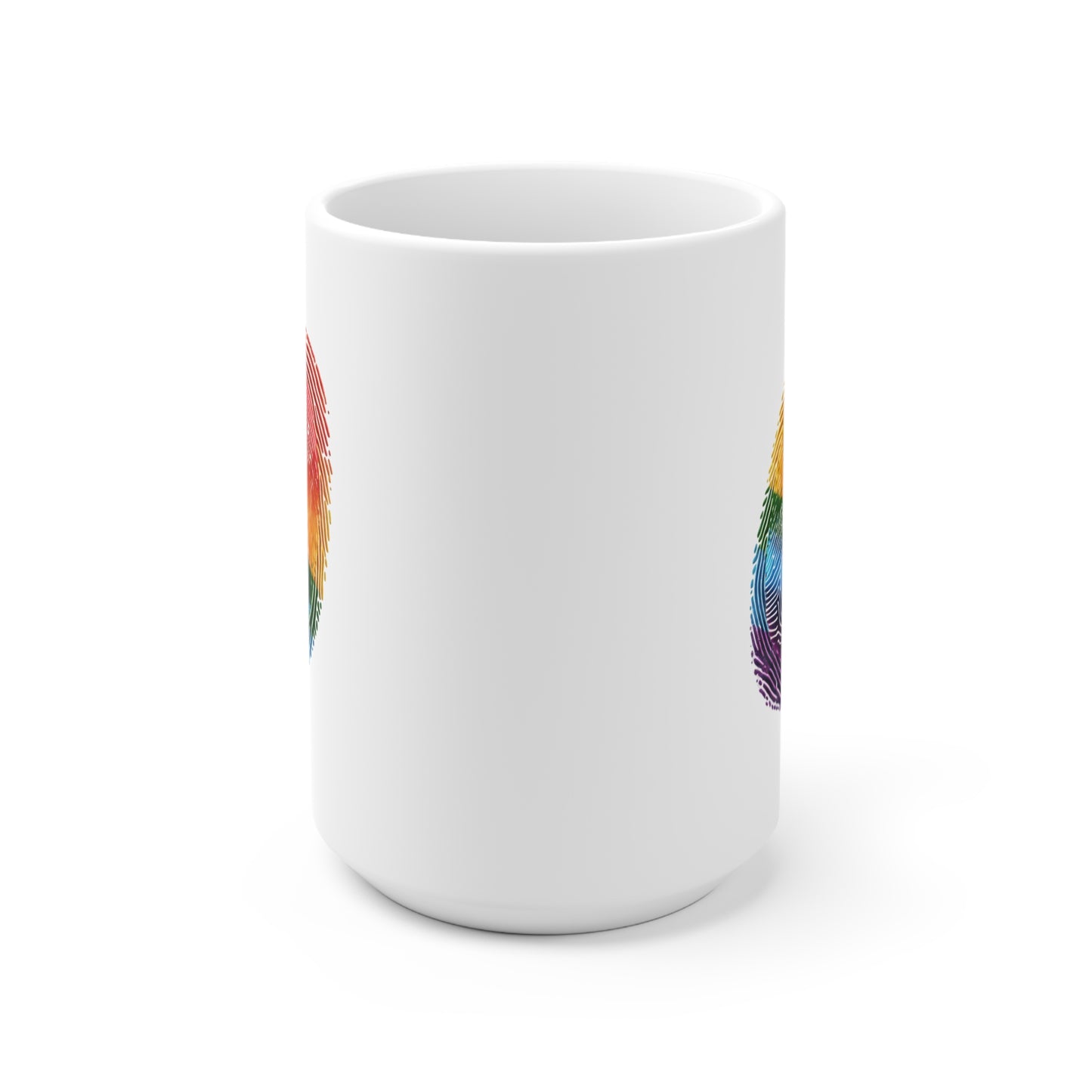 Rainbow Fingerprint Ceramic Mug - Vibrant Coffee Cup for LGBTQ+ Pride, Unique Gift, Art Lover's Mug, Colorful Drinkware, Personal Touch