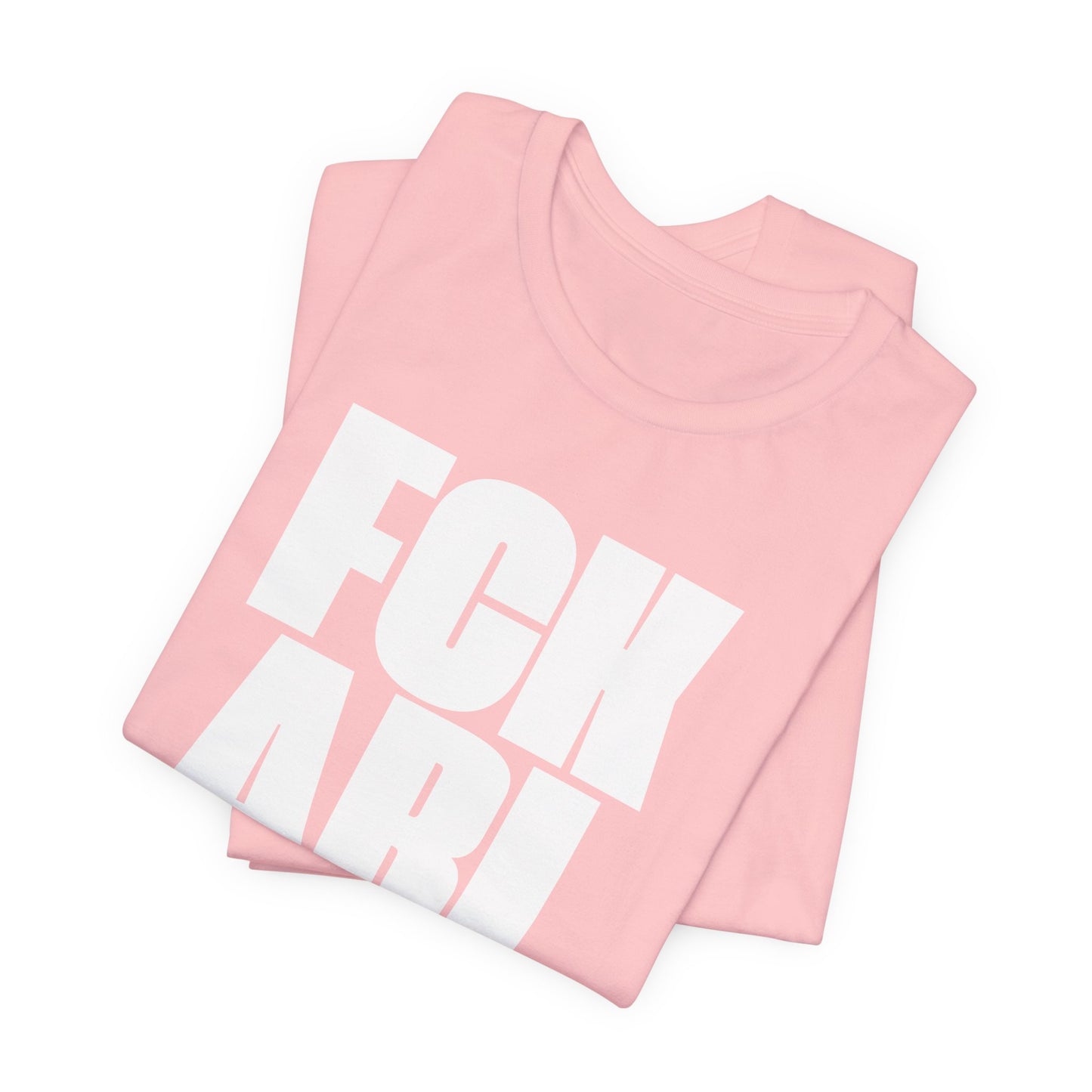 Pink tank top with white text on a white background