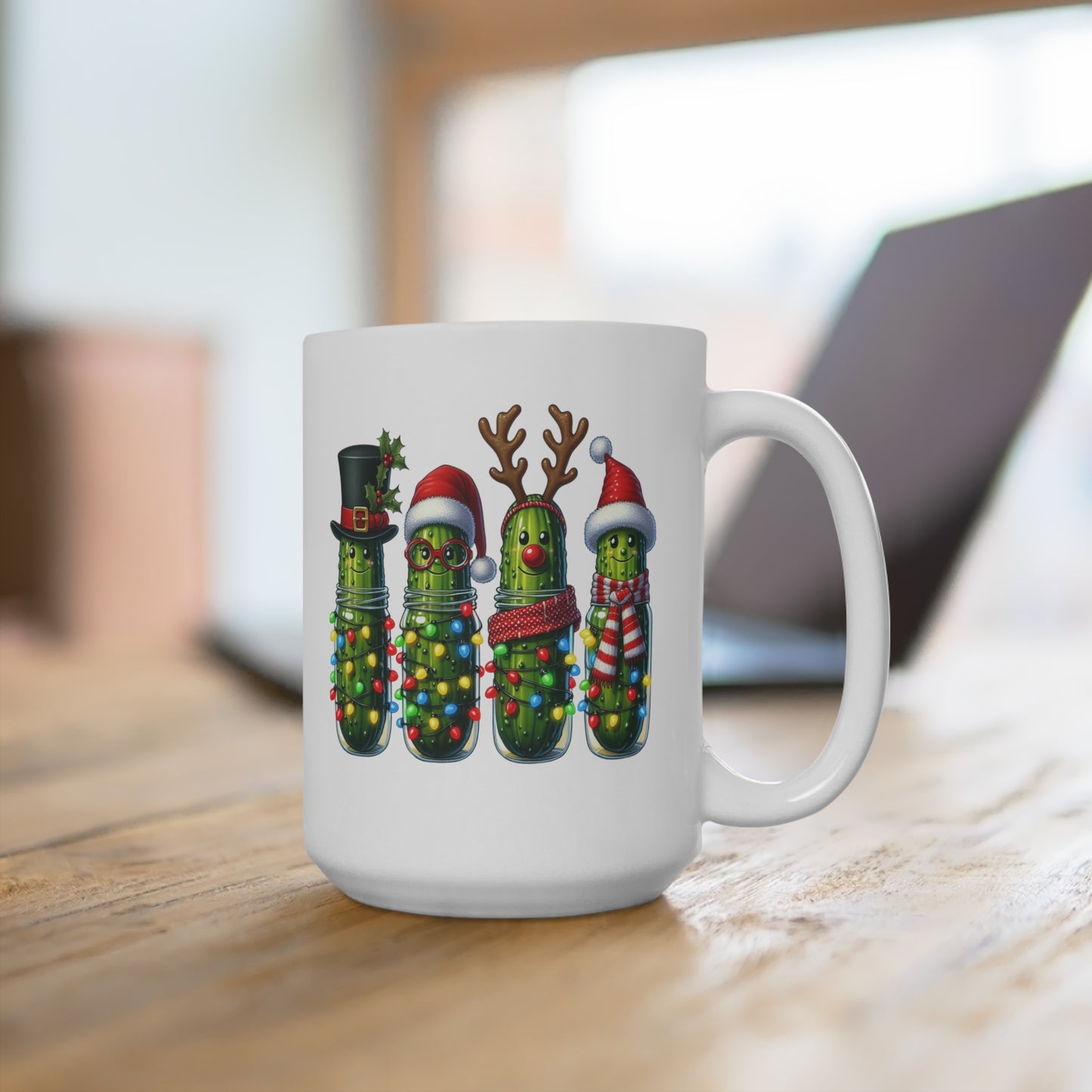 Festive Pickle Mug - Christmas Humor Gift, Holiday Drinkware, Cute Kitchen Decor, Funny Gift for Her, Seasonal Coffee Cup