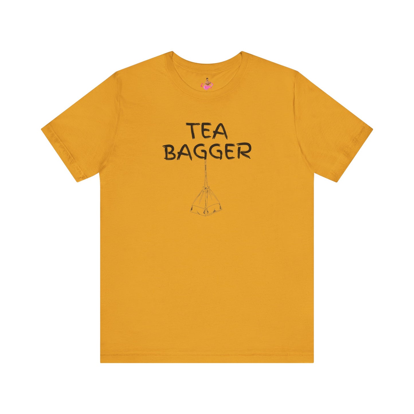 Yellow t-shirt with 'TEA BAGGER' text on a white background Kink, LGBTQIA+, Queer