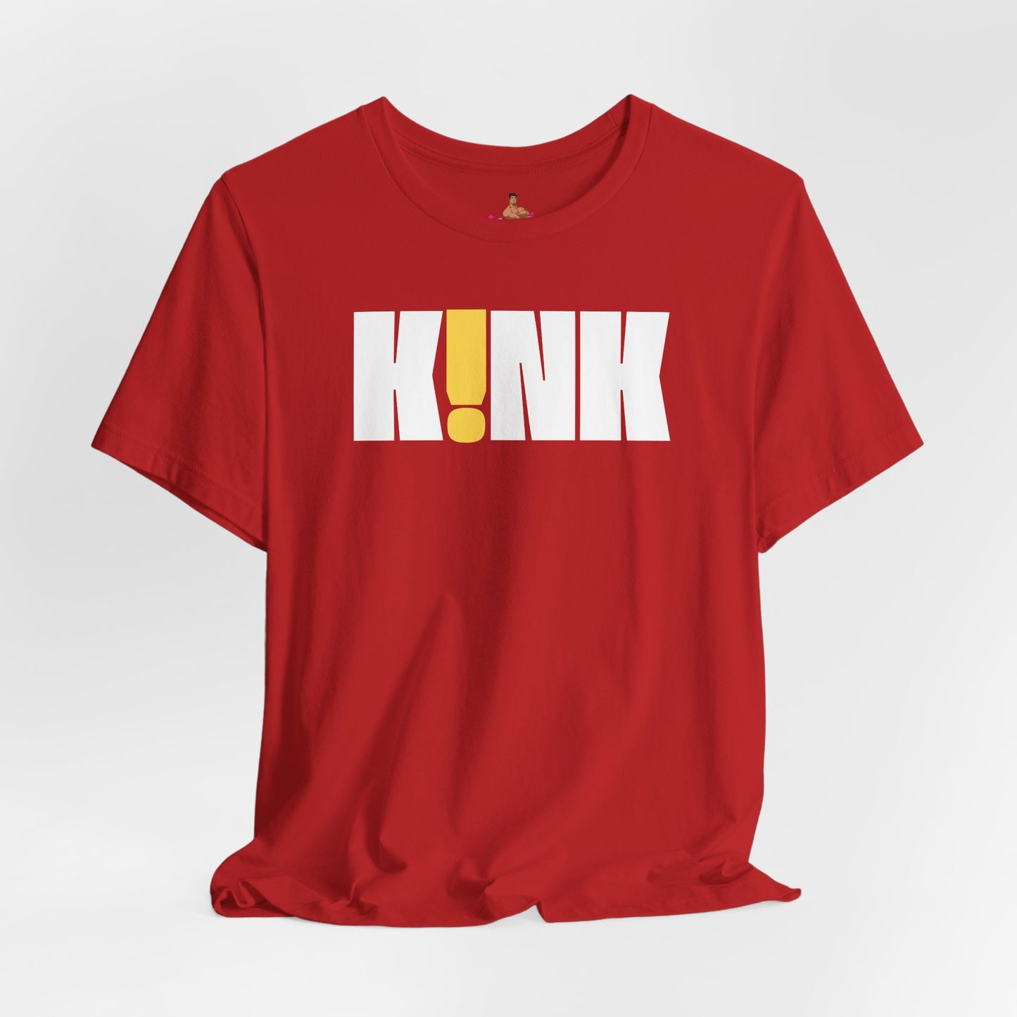Red t-shirt with 'K!NK' text on a white background Kink, LGBTQIA+, Queer