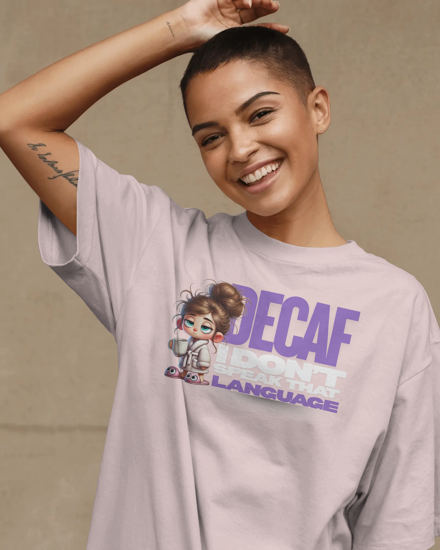 Decaf, I don't speak that language - Coffee T-Shirt | Unisex Short Sleeve Tee, Gift for Coffee Lovers, Humorous Shirt, Relaxed Fit, Everyday Casual Wear