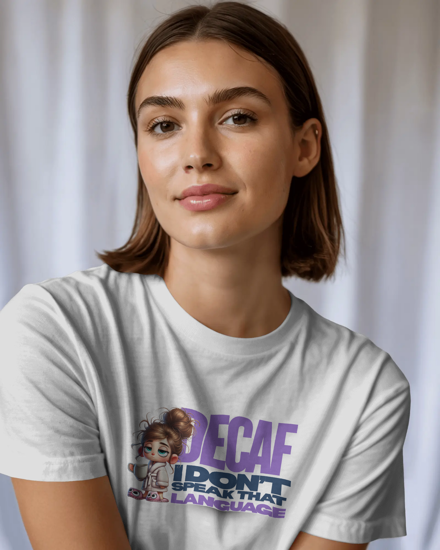 Decaf, I don't speak that language - Coffee T-Shirt | Unisex Short Sleeve Tee, Gift for Coffee Lovers, Humorous Shirt, Relaxed Fit, Everyday Casual Wear