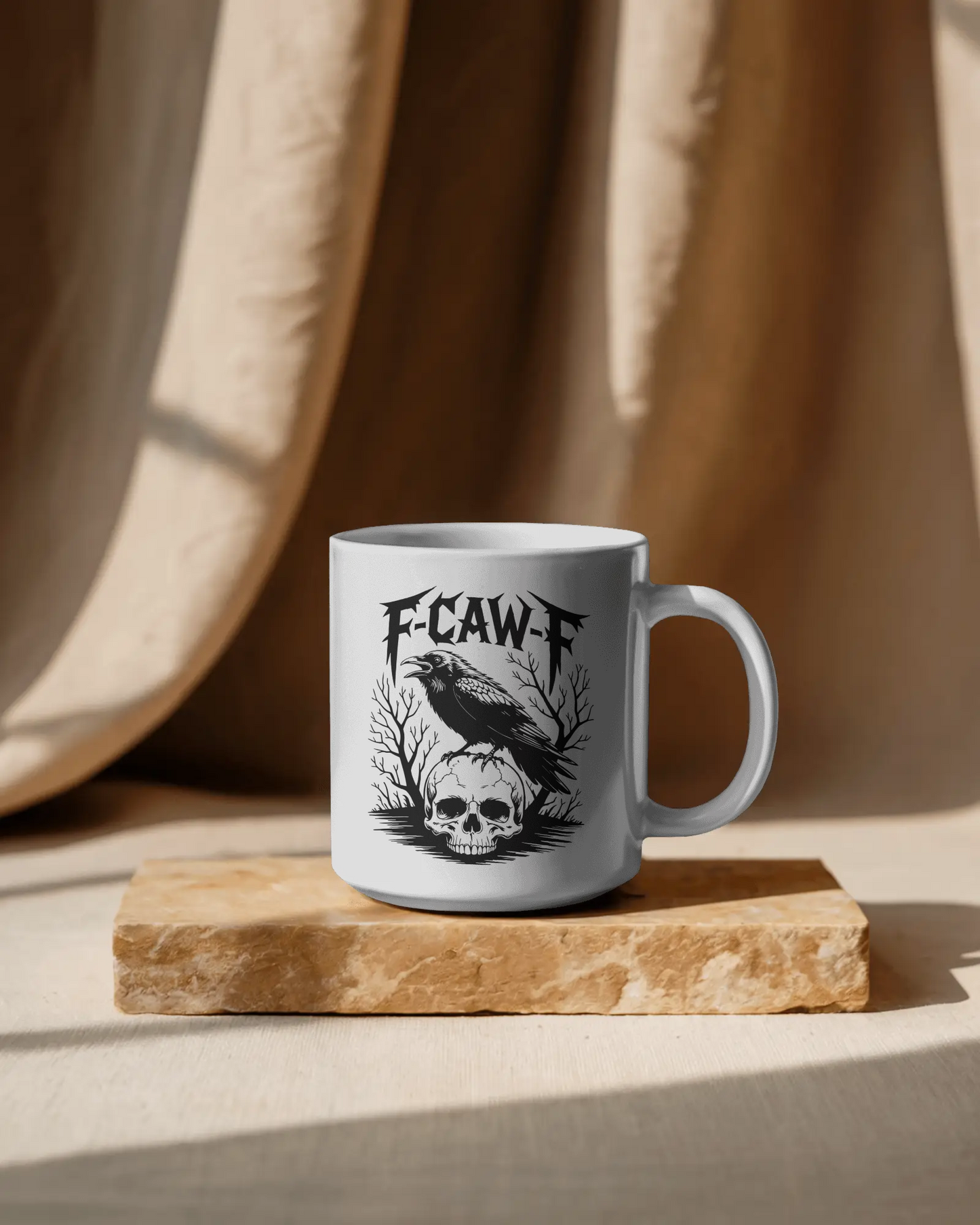 Gothic Raven Ceramic Mug | Dark Aesthetic Drinkware | Unique Skull Design | Ideal for Halloween, Gifts, Home Decor, Coffee Lovers.