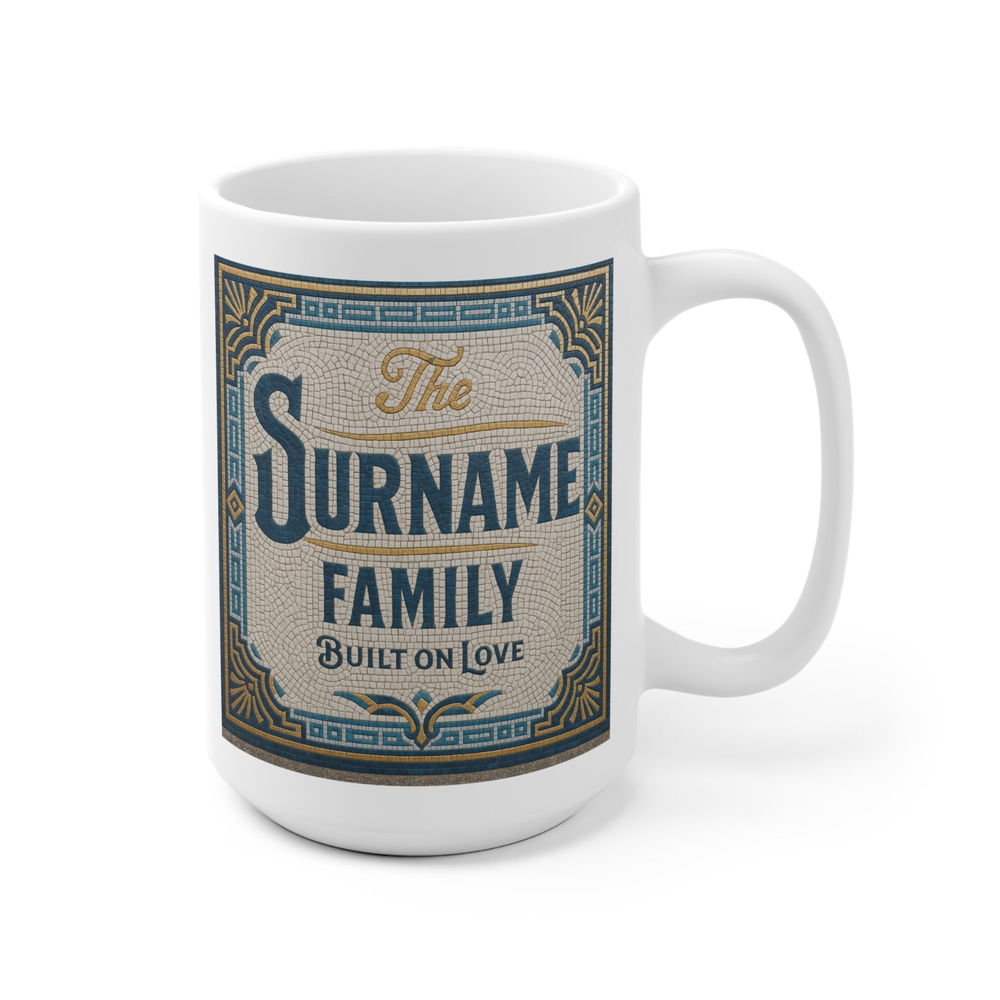 Family Name Ceramic Mug — Personalized "The Surname Family: Built on Love" Vintage Design