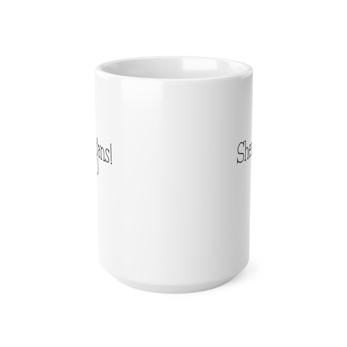 White mug with text on a white background