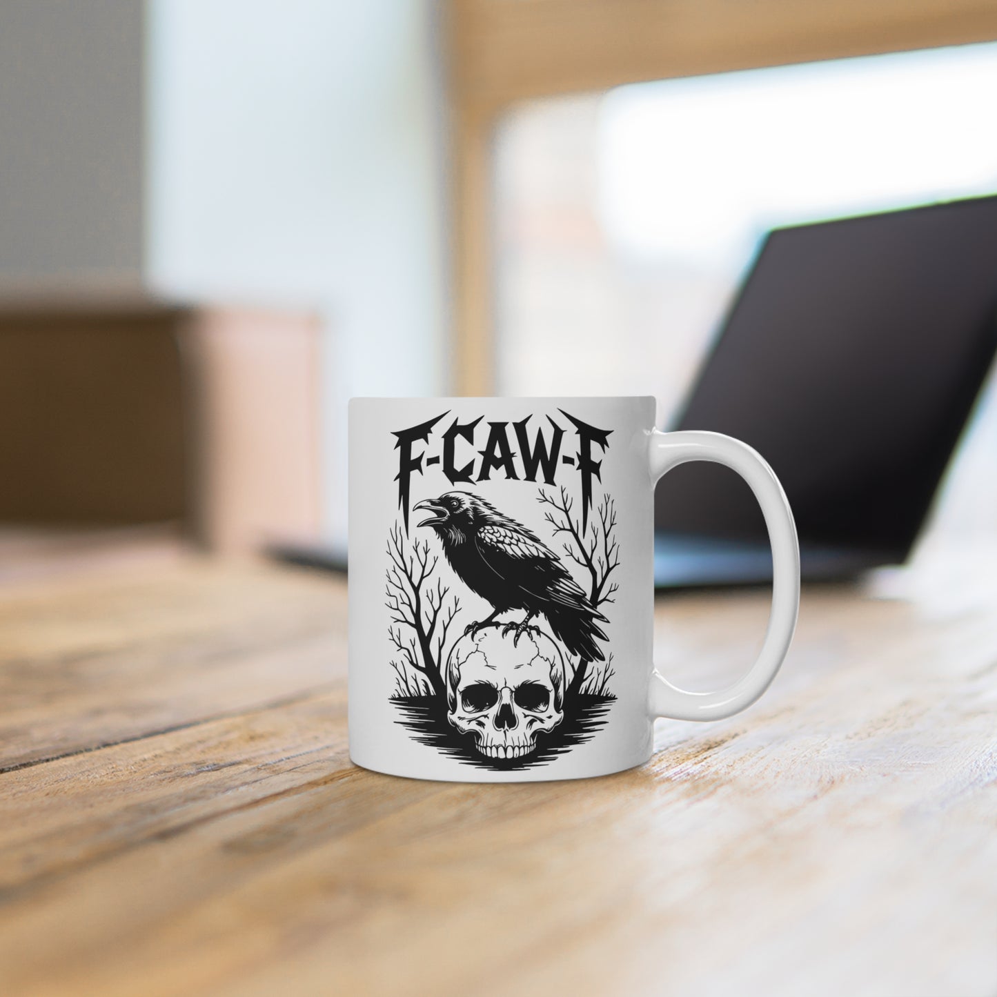 Gothic Raven Ceramic Mug | Dark Aesthetic Drinkware | Unique Skull Design | Ideal for Halloween, Gifts, Home Decor, Coffee Lovers.