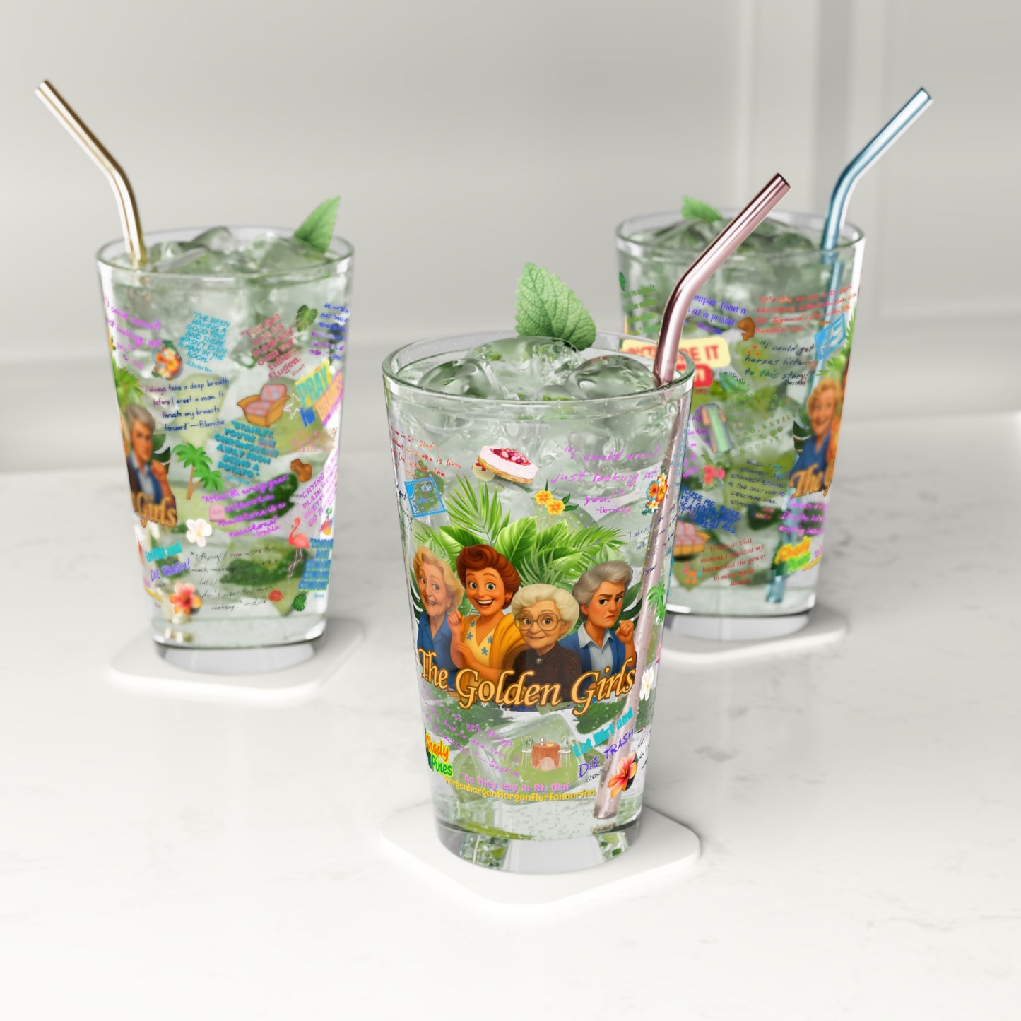 Glass Tumbler with 'The Golden Girls' design Featuring Iconic One Lines from your favorite Golden Girls