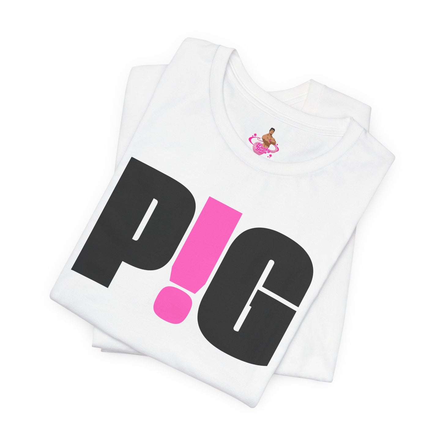 White t-shirt with black and pink text design on a white background Kink, LGBTQIA+, Queer Sub Dom Pig, Piggy