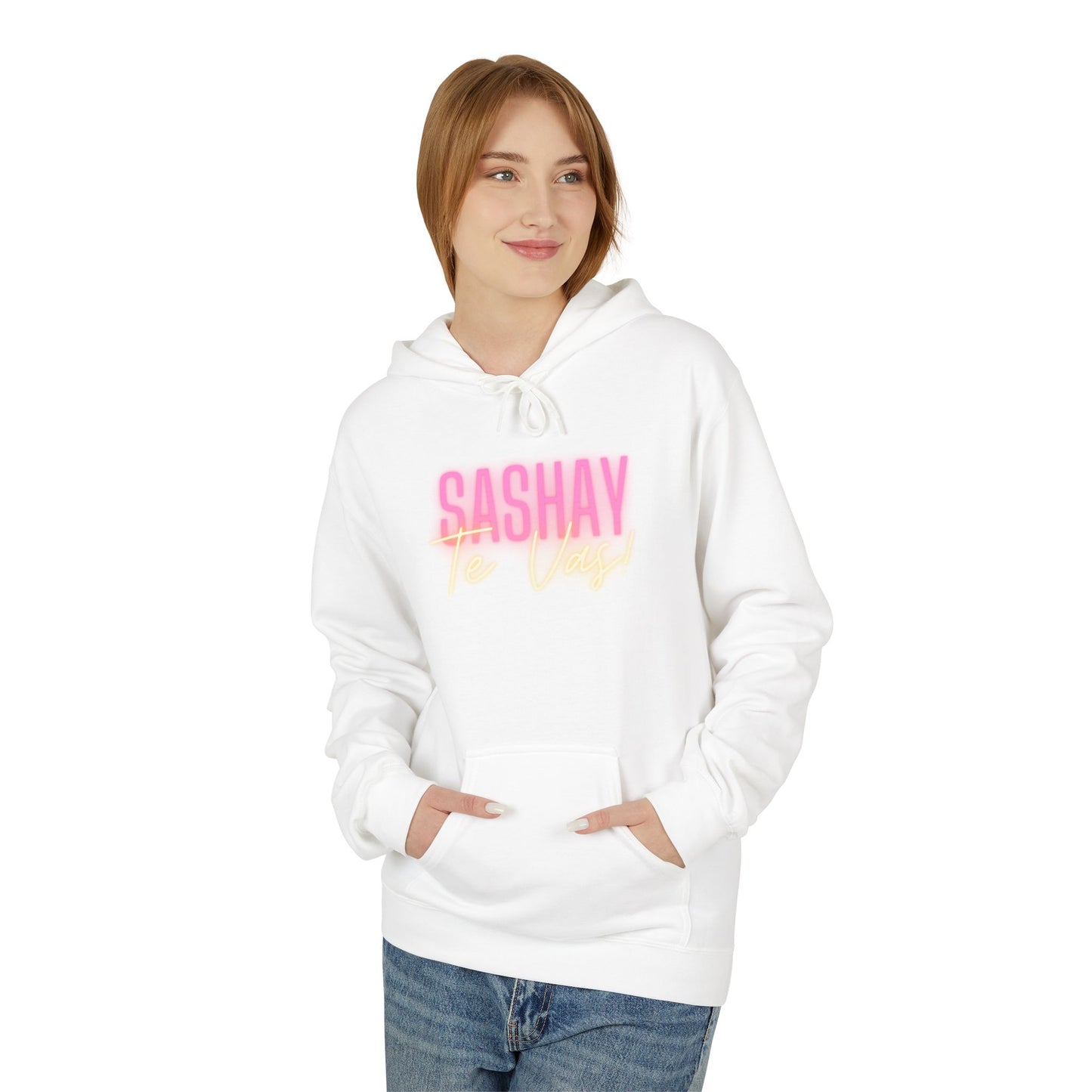 Person wearing a white hoodie with 'SASHAY' printed on it against a white background  Drag Race Espana, Drag Race Spain, Rupaul's drag race, Drag queens, LGBT, Queer culture