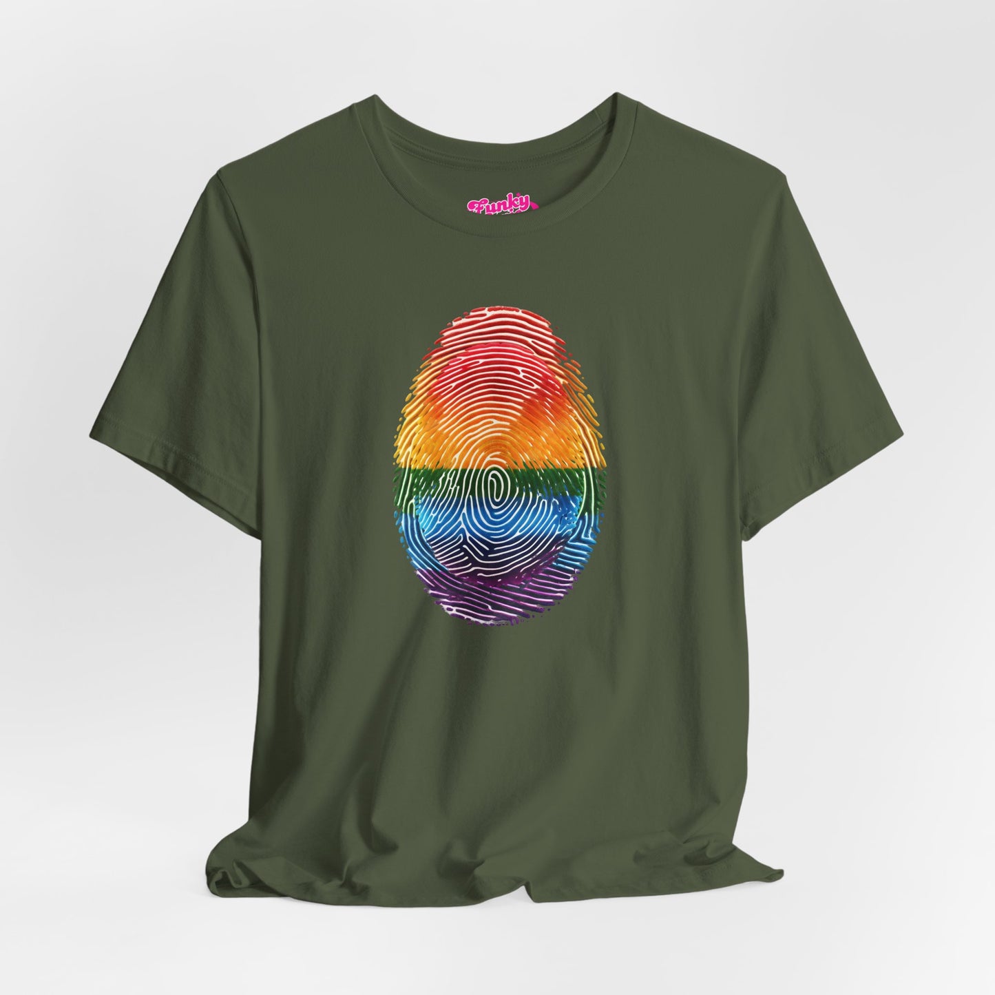 Pride Rainbow Finger Print Tee | Unisex Short Sleeve T-Shirt for LGBTQ+ Celebrations, Summer Vibes, Gift, Casual Wear