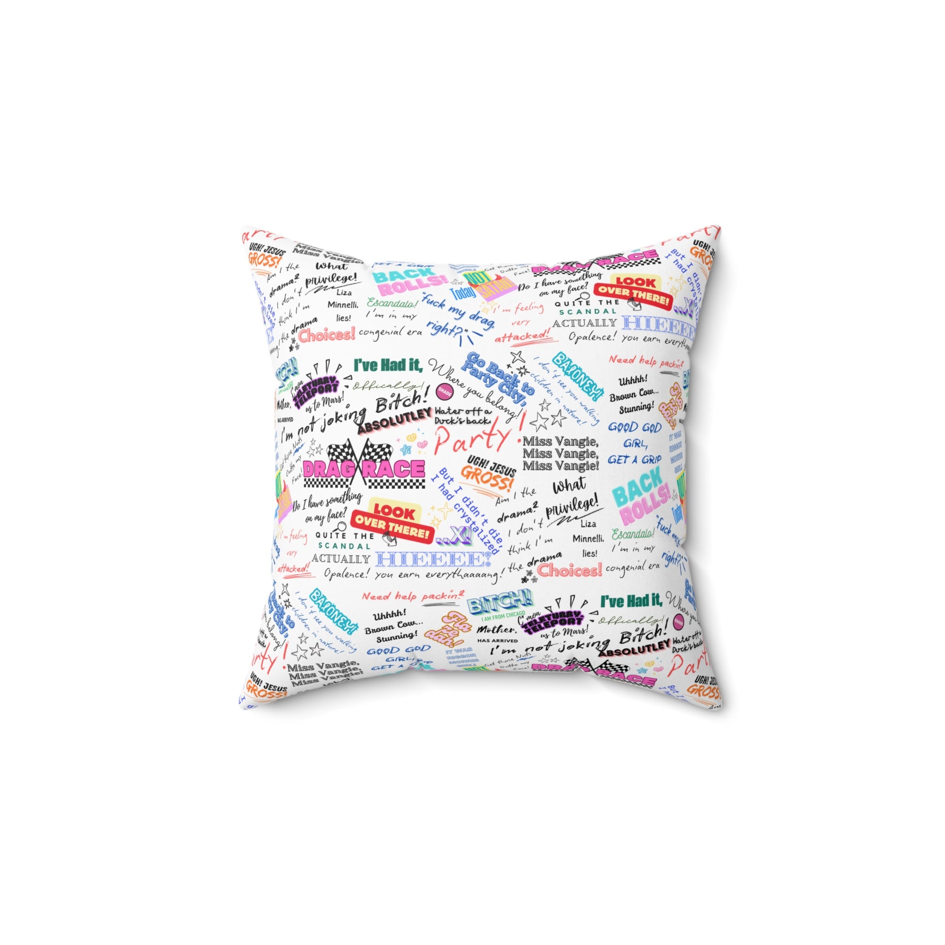 Drag Race US Queens Quotes Pillow for Fun Home Decor, Couch Cushion, Gift for Drag Race Fanatic.