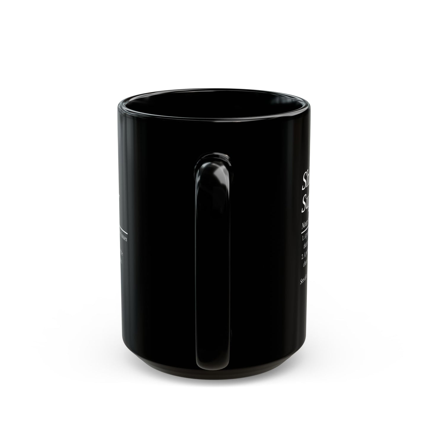 Black mug with handle on a white background