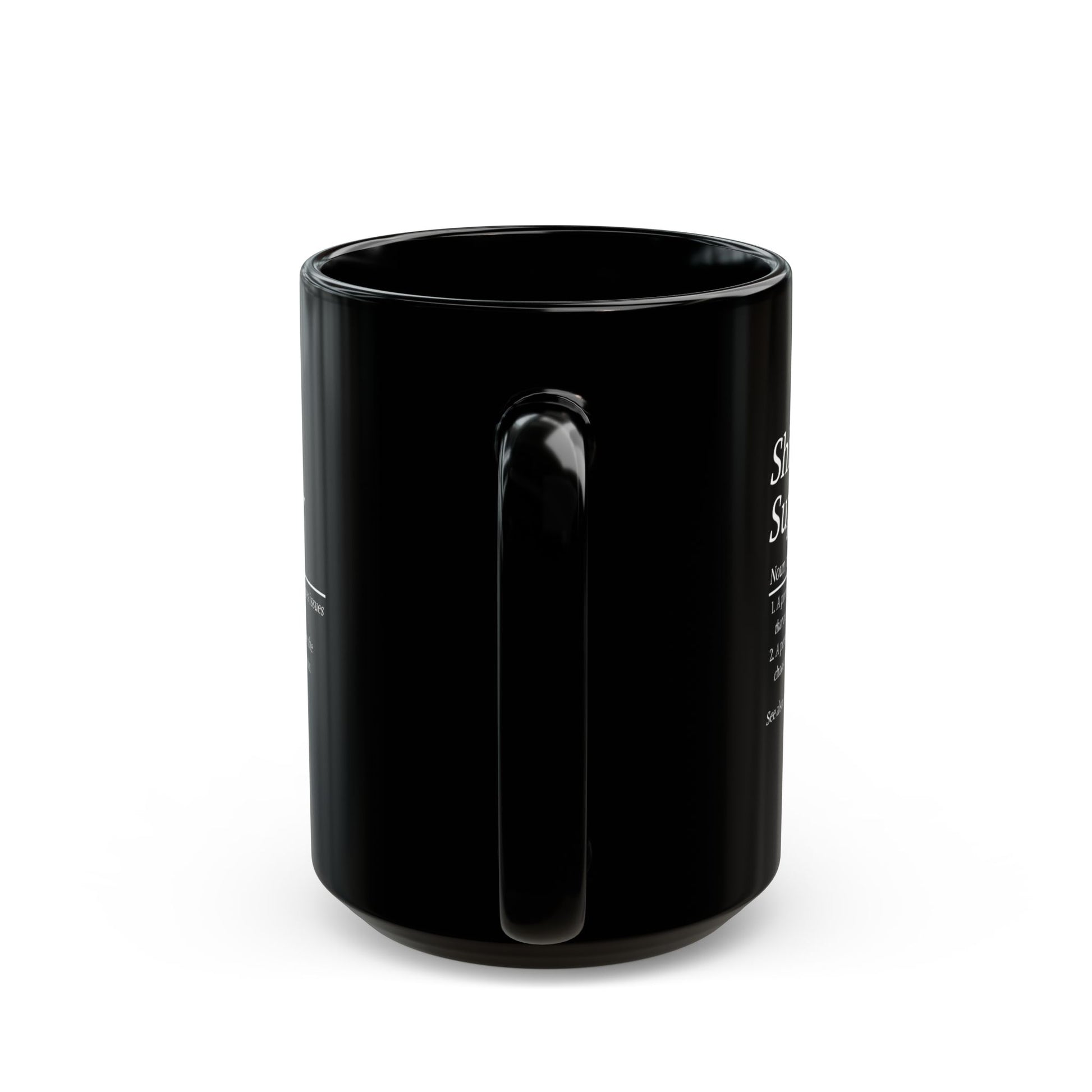 Black mug with handle on a white background