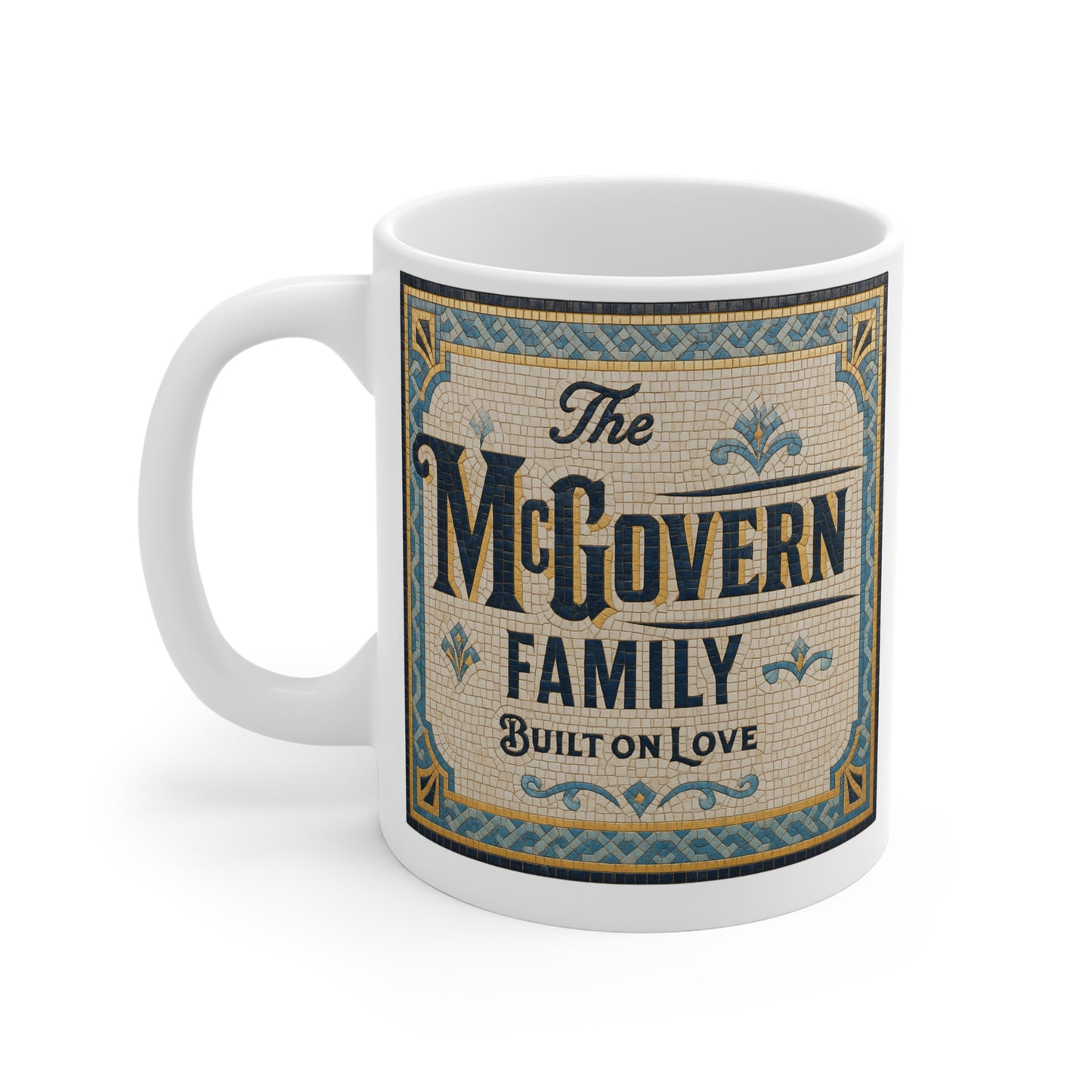 Family Name Ceramic Mug — Personalized "The Surname Family: Built on Love" Vintage Design