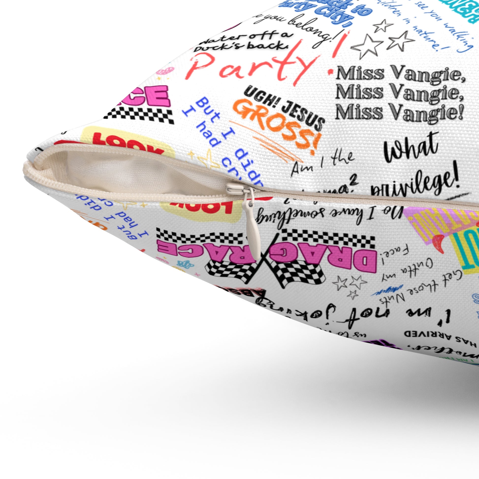 Drag Race US Queens Quotes Pillow for Fun Home Decor, Couch Cushion, Gift for Drag Race Fanatic.