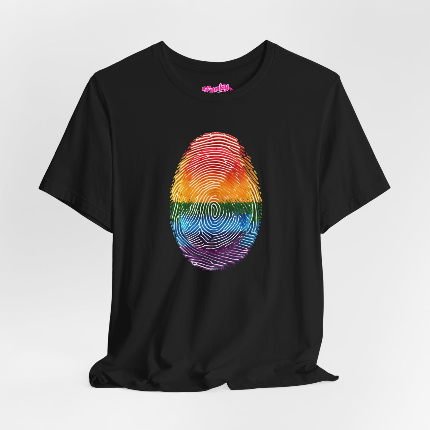 Pride Rainbow Finger Print Tee | Unisex Short Sleeve T-Shirt for LGBTQ+ Celebrations, Summer Vibes, Gift, Casual Wear
