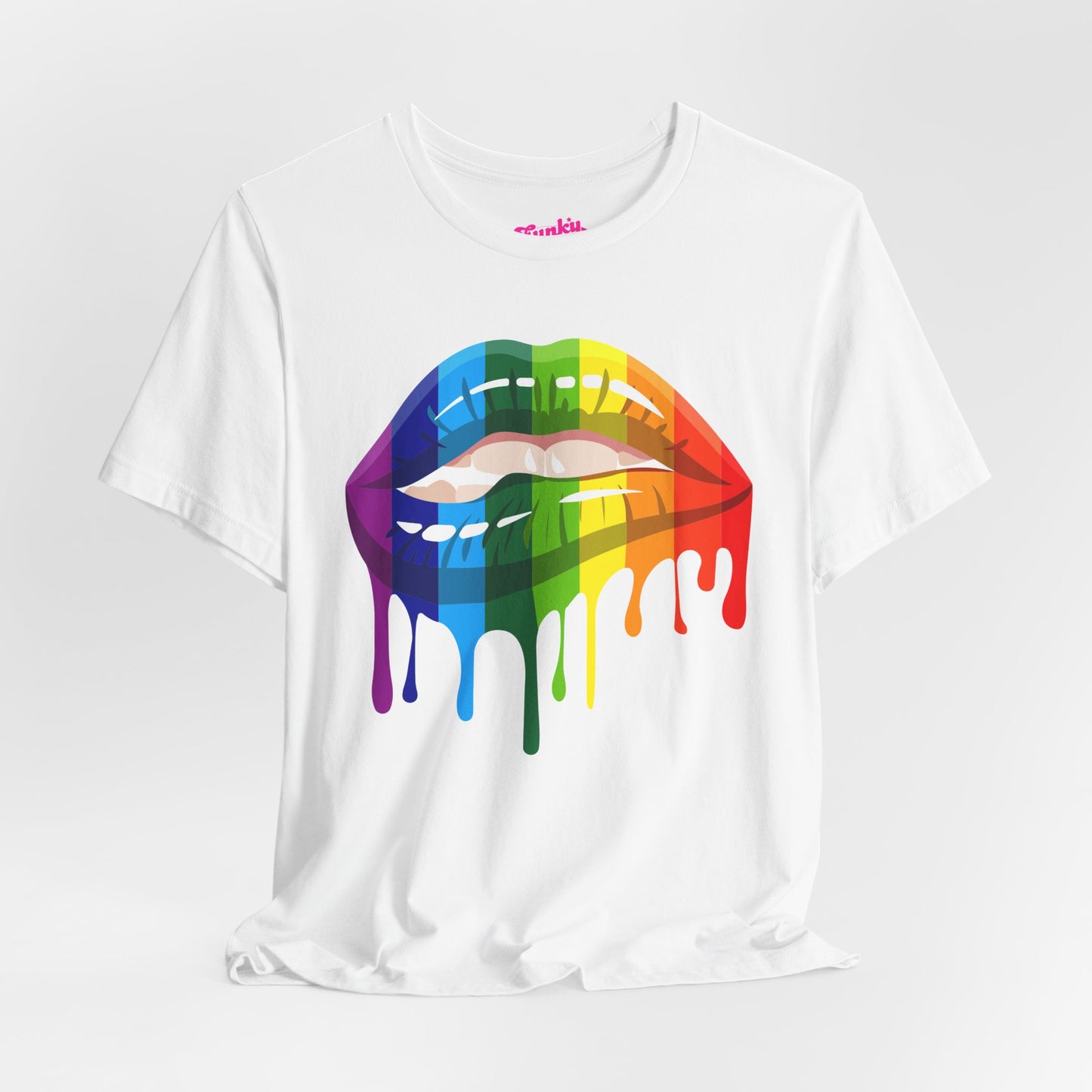 Rainbow Drip Kiss Tee, Pride Shirt, LGBTQ+ Apparel, Unisex Graphic Tee, Casual Wear