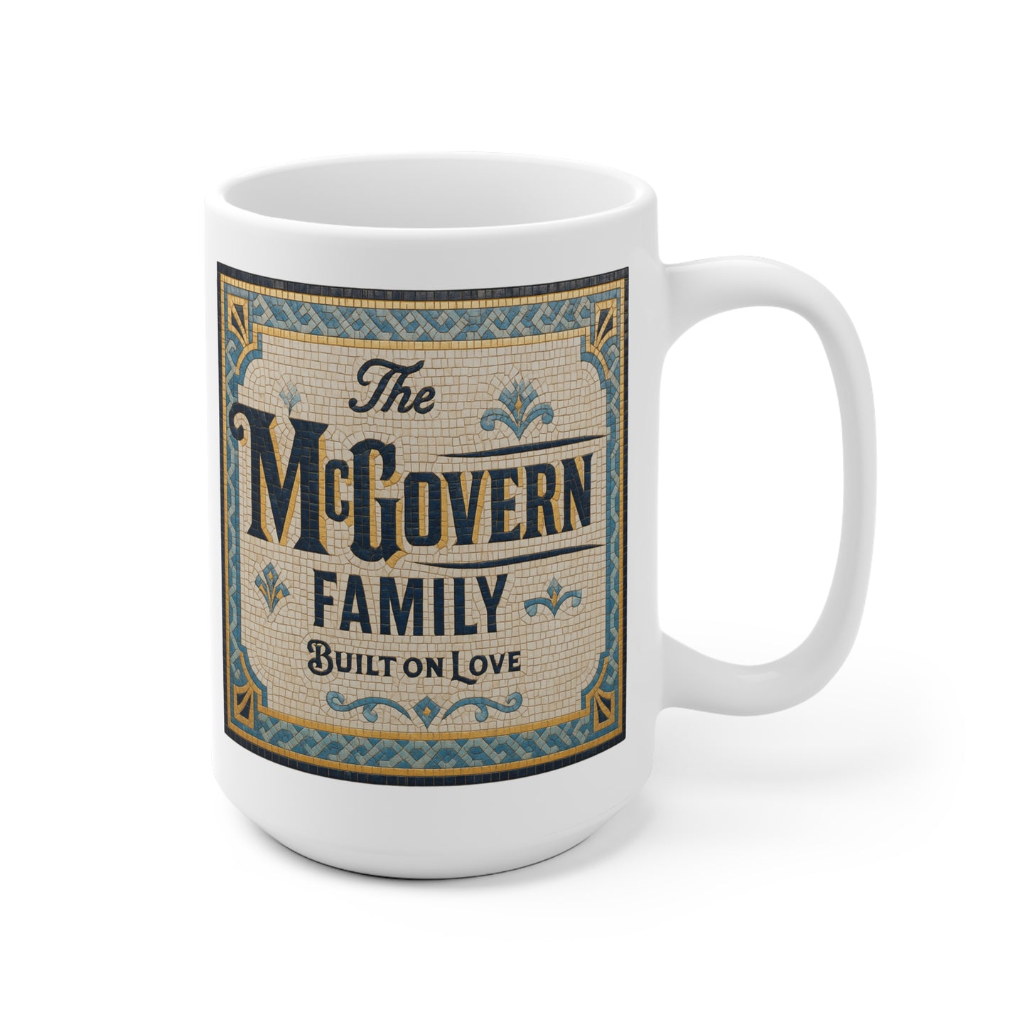 Family Name Ceramic Mug — Personalized "The Surname Family: Built on Love" Vintage Design