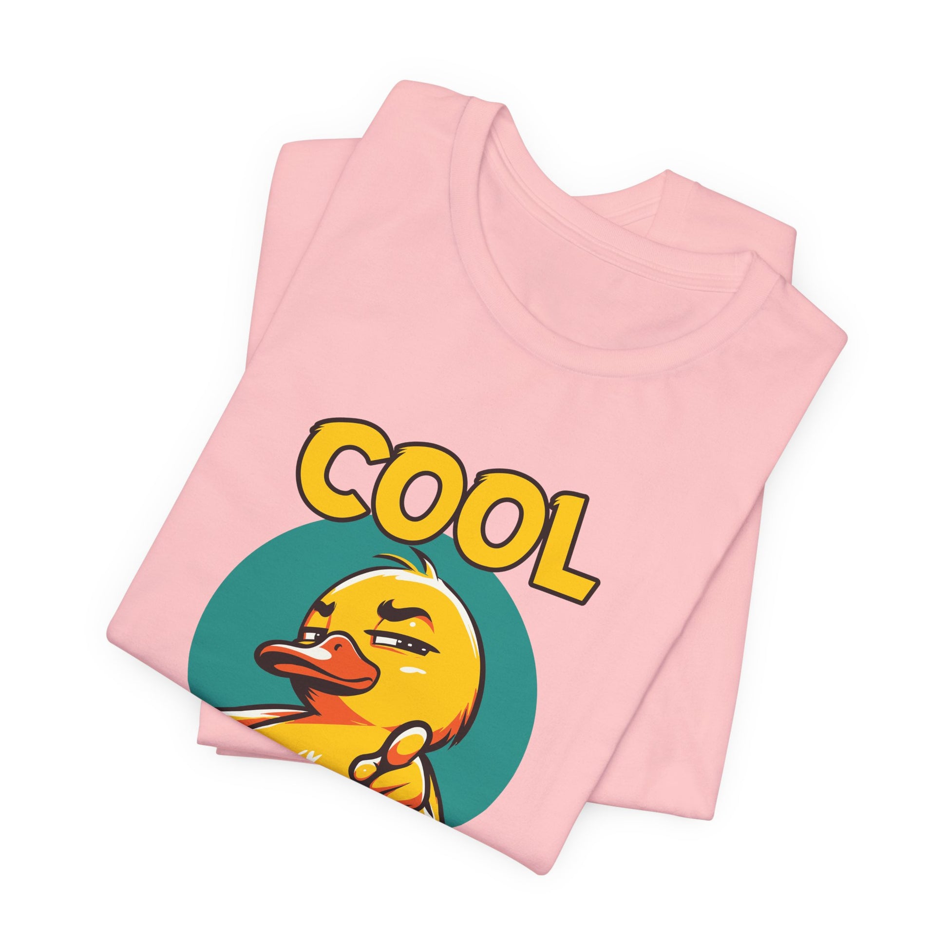Pink tank top with a yellow duck graphic and 'COOL' text on a white background