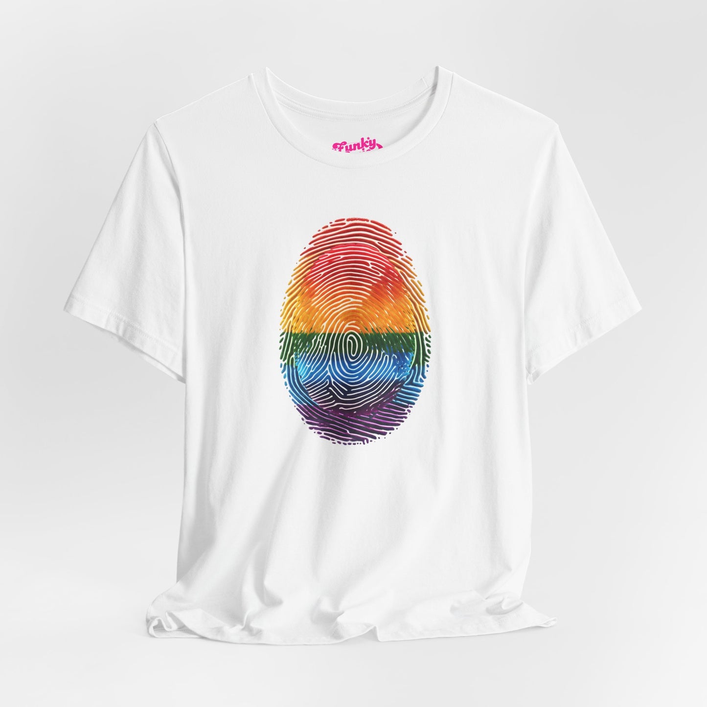 Pride Rainbow Finger Print Tee | Unisex Short Sleeve T-Shirt for LGBTQ+ Celebrations, Summer Vibes, Gift, Casual Wear