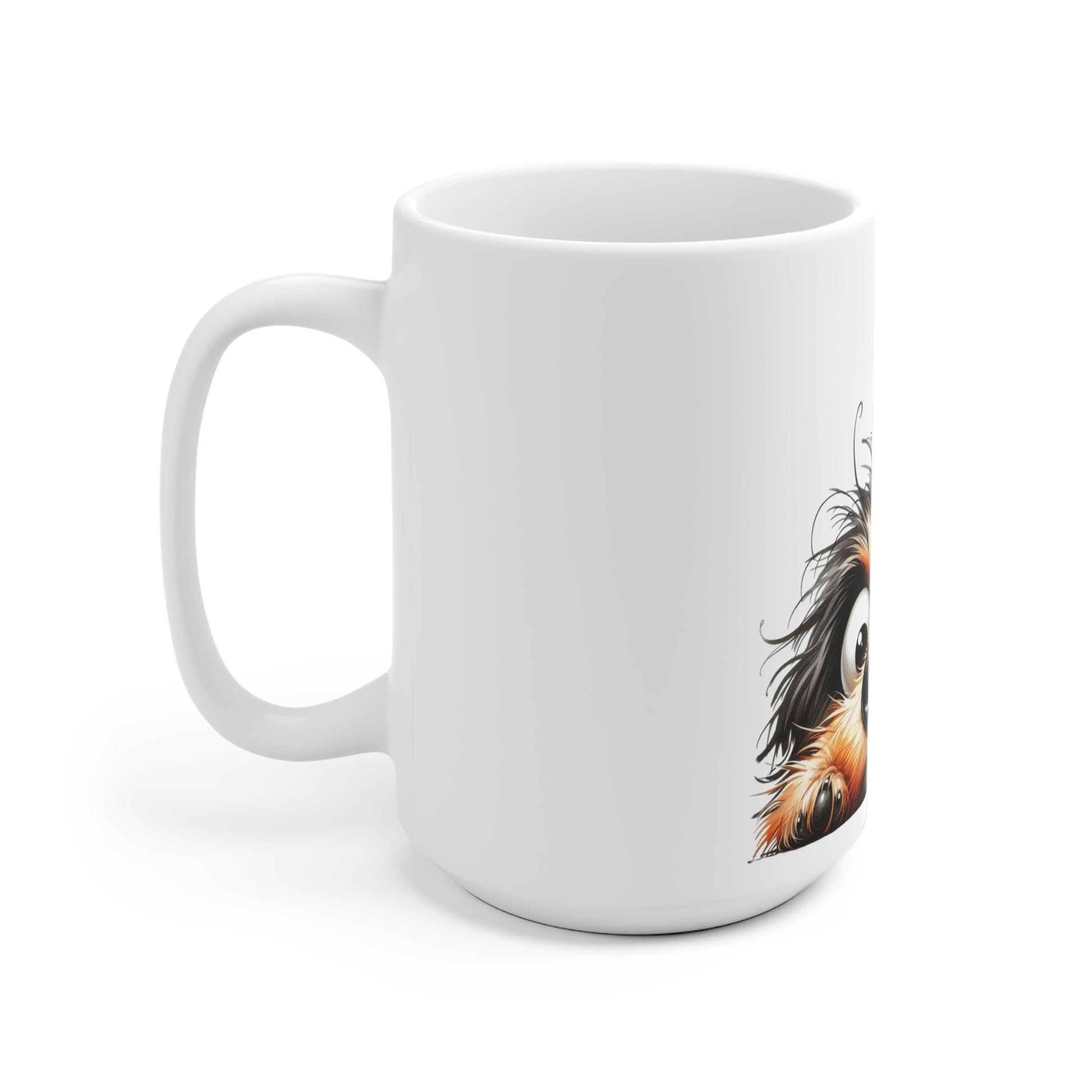 White mug with a horse design on a white background