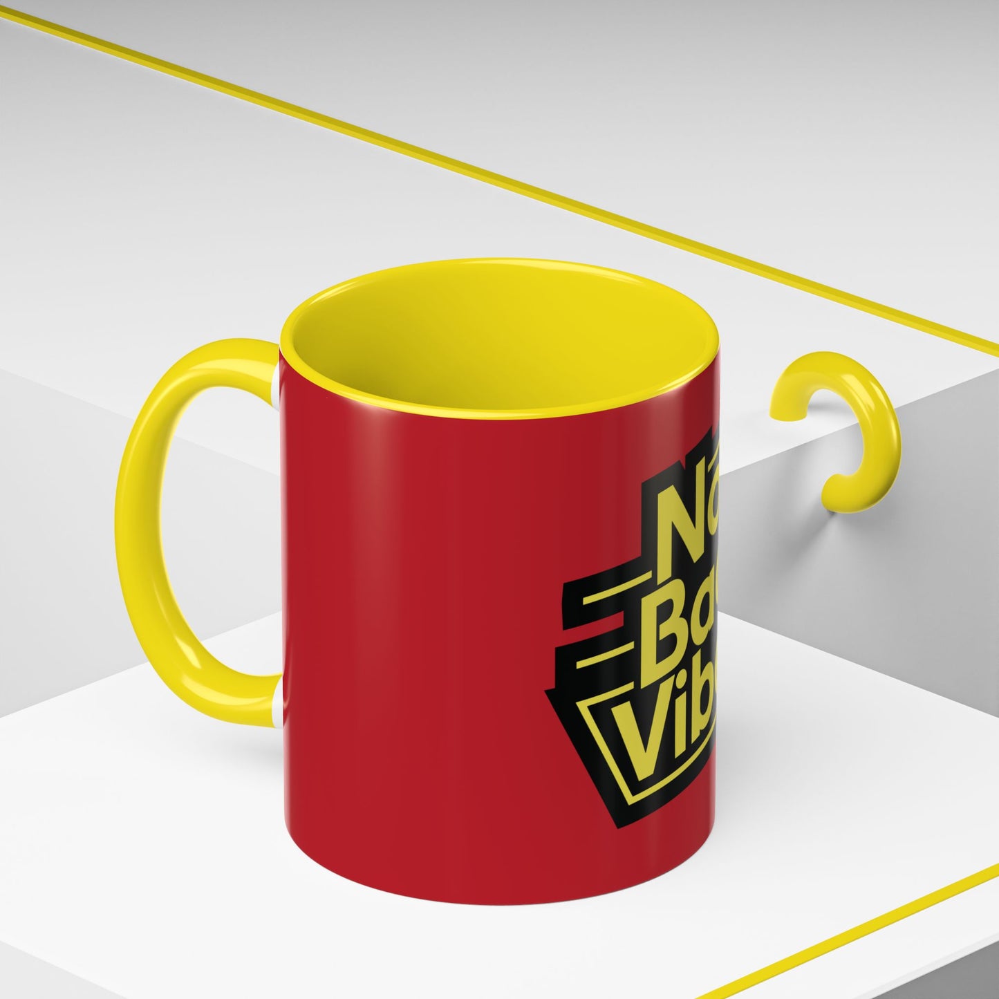 No Bad Vibes Accent Coffee Mug — Red 11oz Positive Message