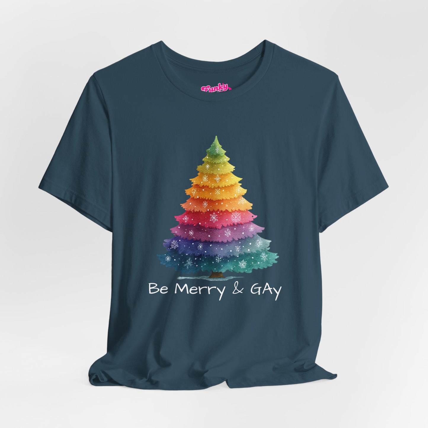 Festive LGBTQ+ Short Sleeve Tee, Be Merry & Gay T-Shirt, Pride Apparel, Christmas Gift, Holiday Top, Unisex Graphic Tee.