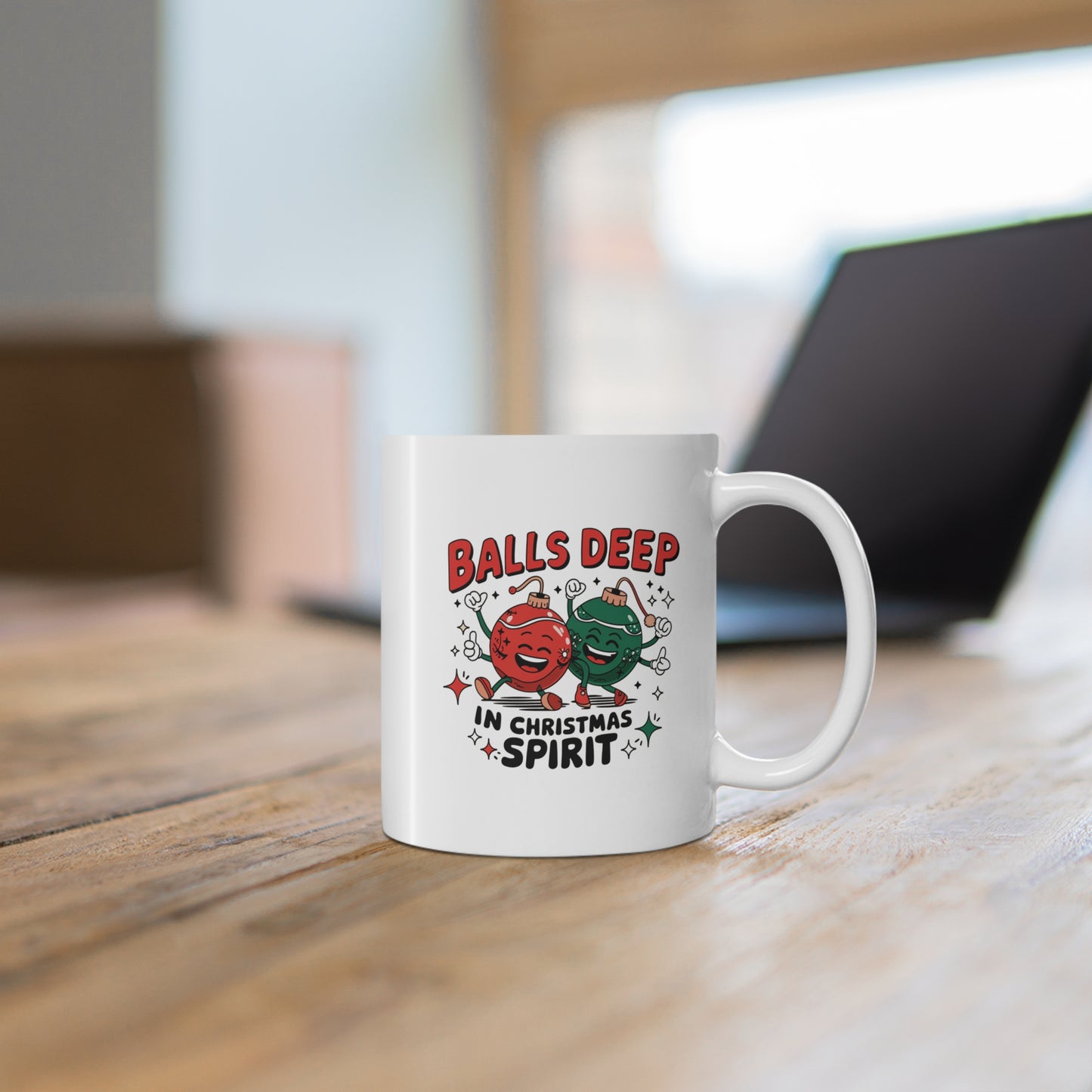 Balls Deep in the Christmas Spirit -Funny Holiday Coffee Mugs, Christmas Gift, Ceramic Cups, Humorous Drinkware, Festive Kitchen Accessories, Unique Gift Idea