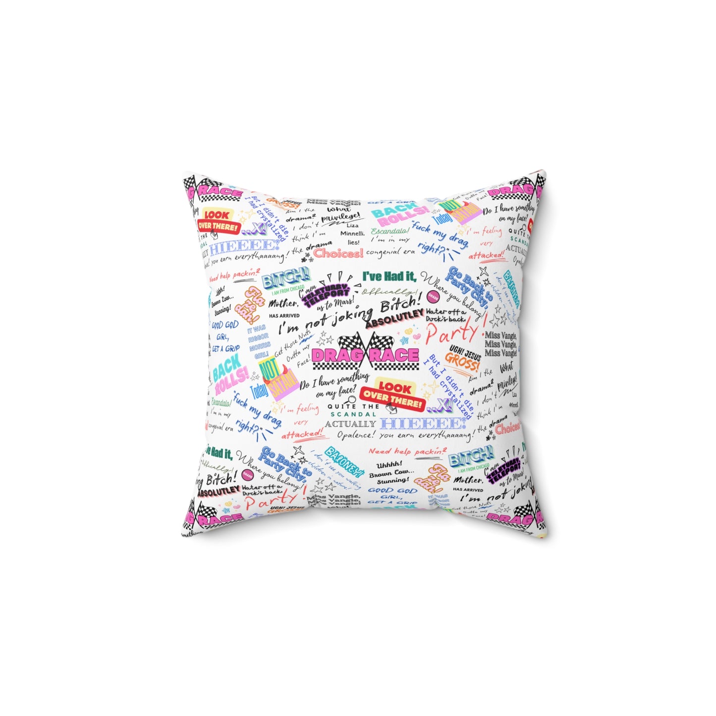 Drag Race US Queens Quotes Pillow for Fun Home Decor, Couch Cushion, Gift for Drag Race Fanatic.