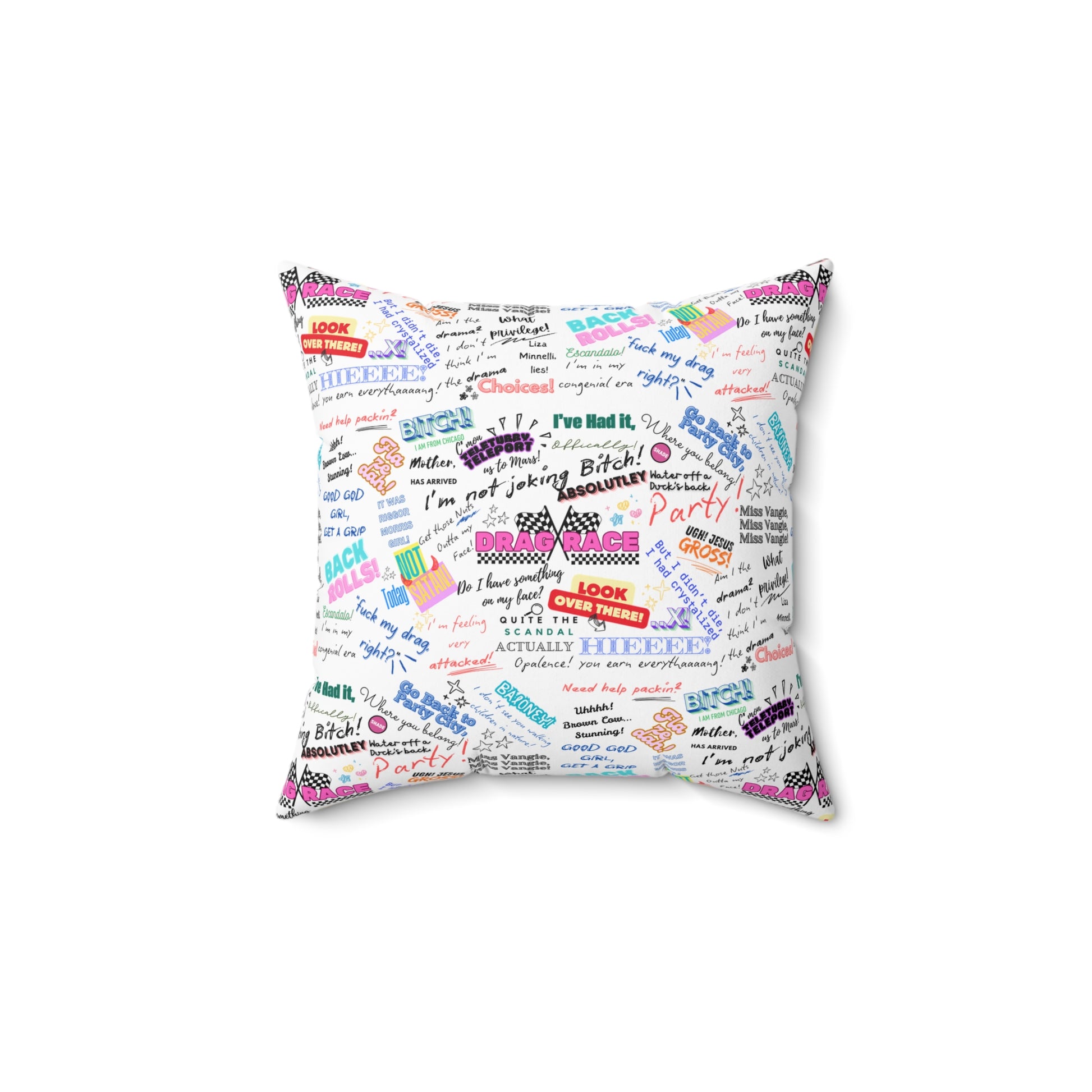 Drag Race US Queens Quotes Pillow for Fun Home Decor, Couch Cushion, Gift for Drag Race Fanatic.