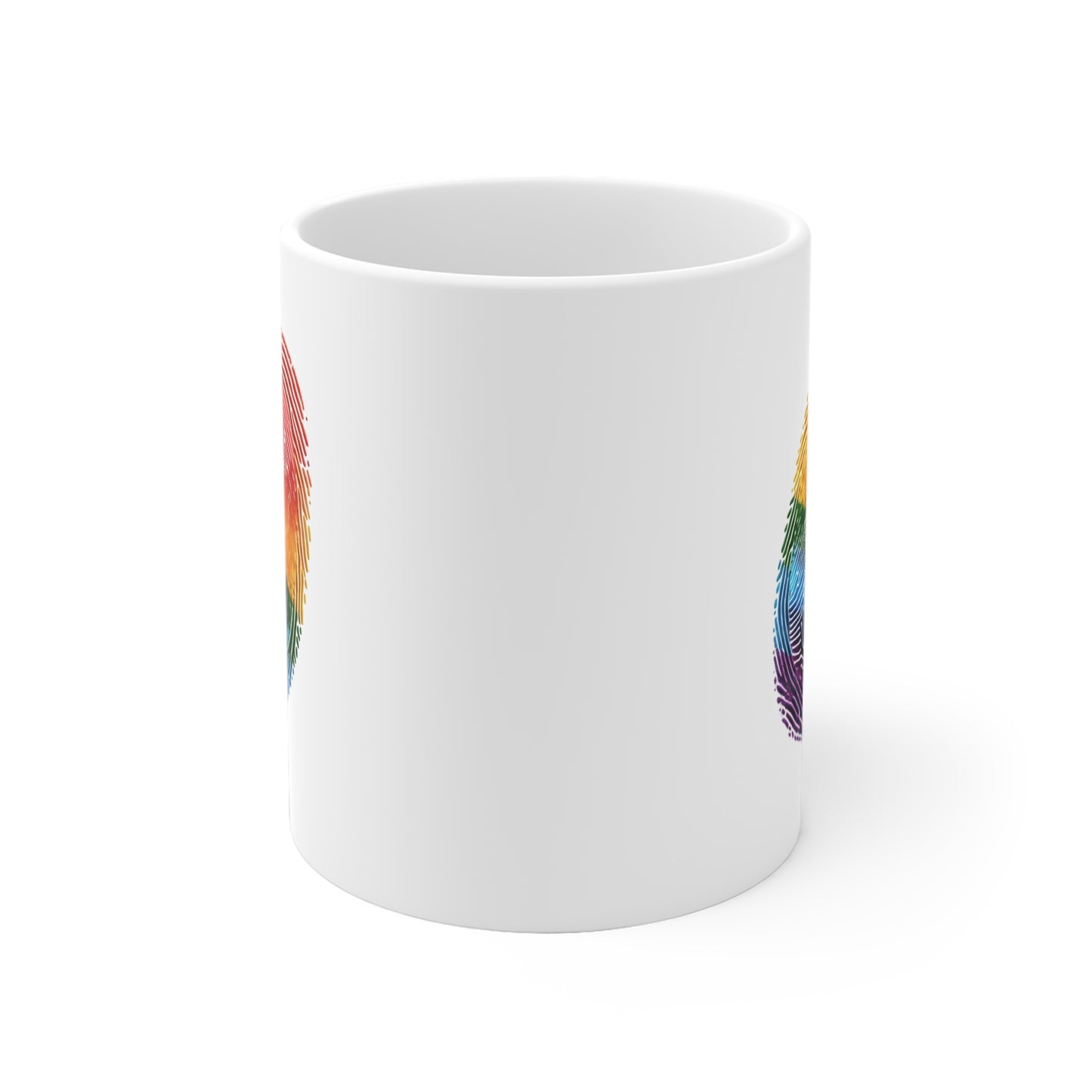Rainbow Fingerprint Ceramic Mug - Vibrant Coffee Cup for LGBTQ+ Pride, Unique Gift, Art Lover's Mug, Colorful Drinkware, Personal Touch