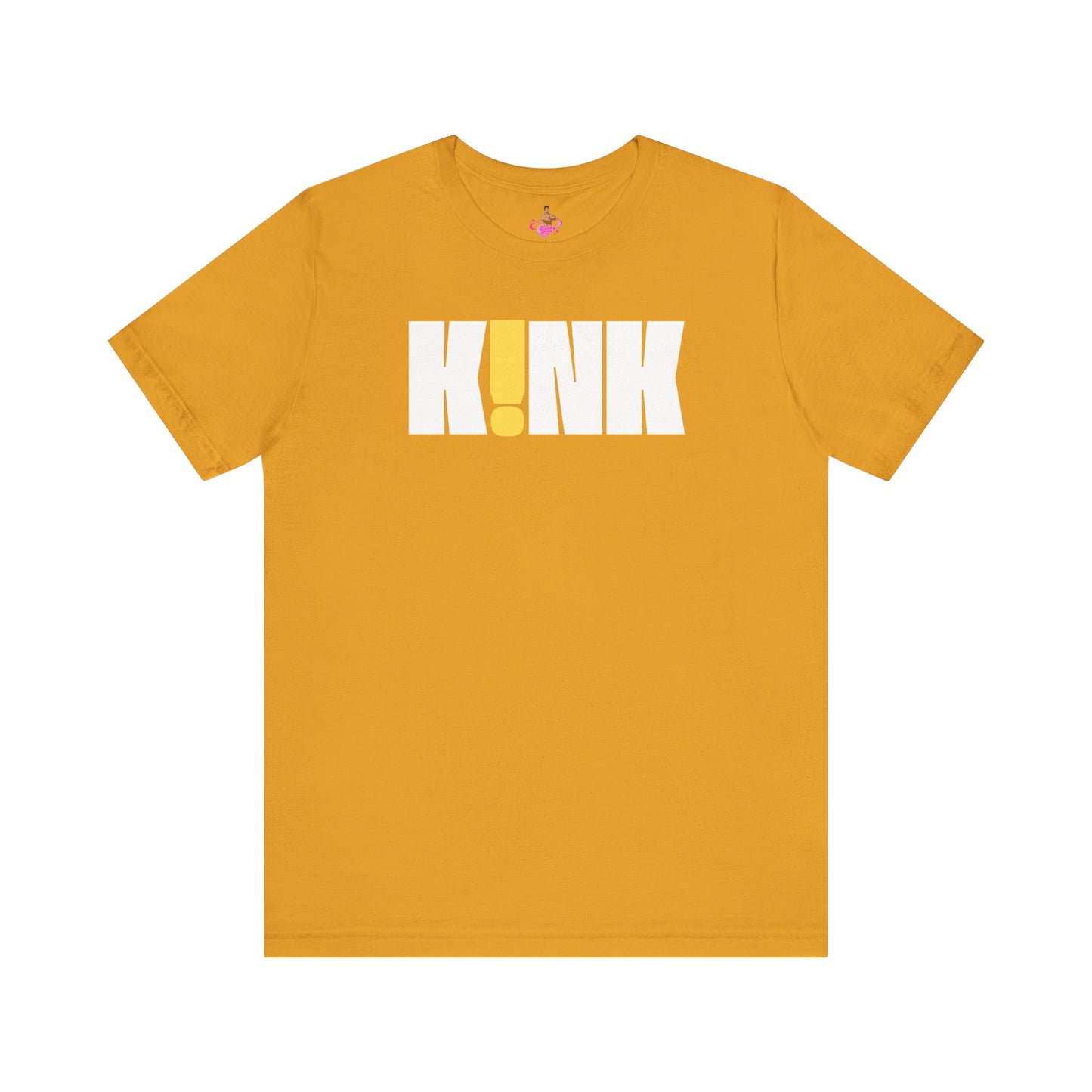 Yellow t-shirt with 'KINK' printed on it against a white background   Kink, LGBTQIA+, Queer