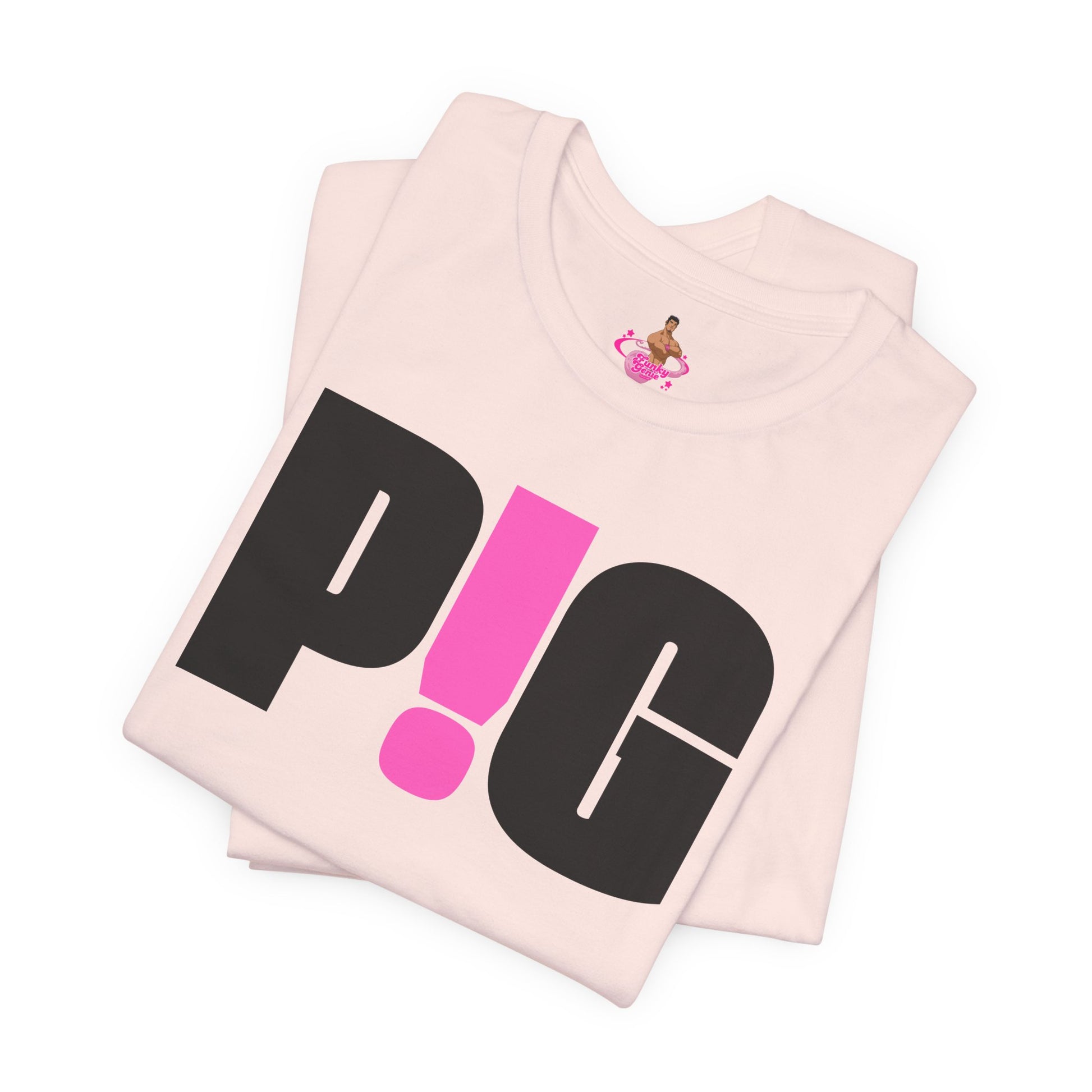 Folded pink tank top with black and pink text on a white background Kink, LGBTQIA+, Queer Sub Dom Pig, Piggy