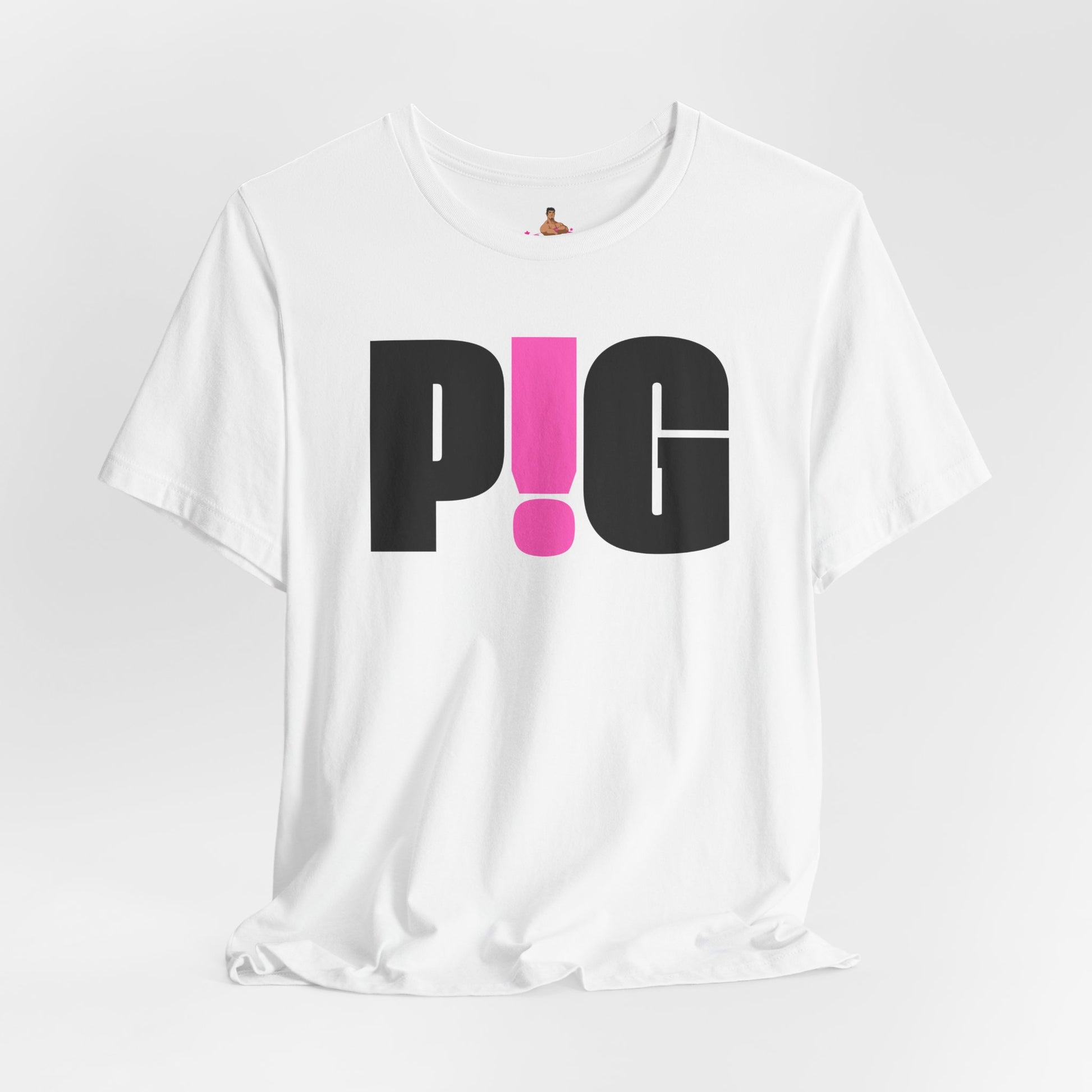 White t-shirt with black and pink text on a white background Kink, LGBTQIA+, Queer Sub Dom Pig, Piggy