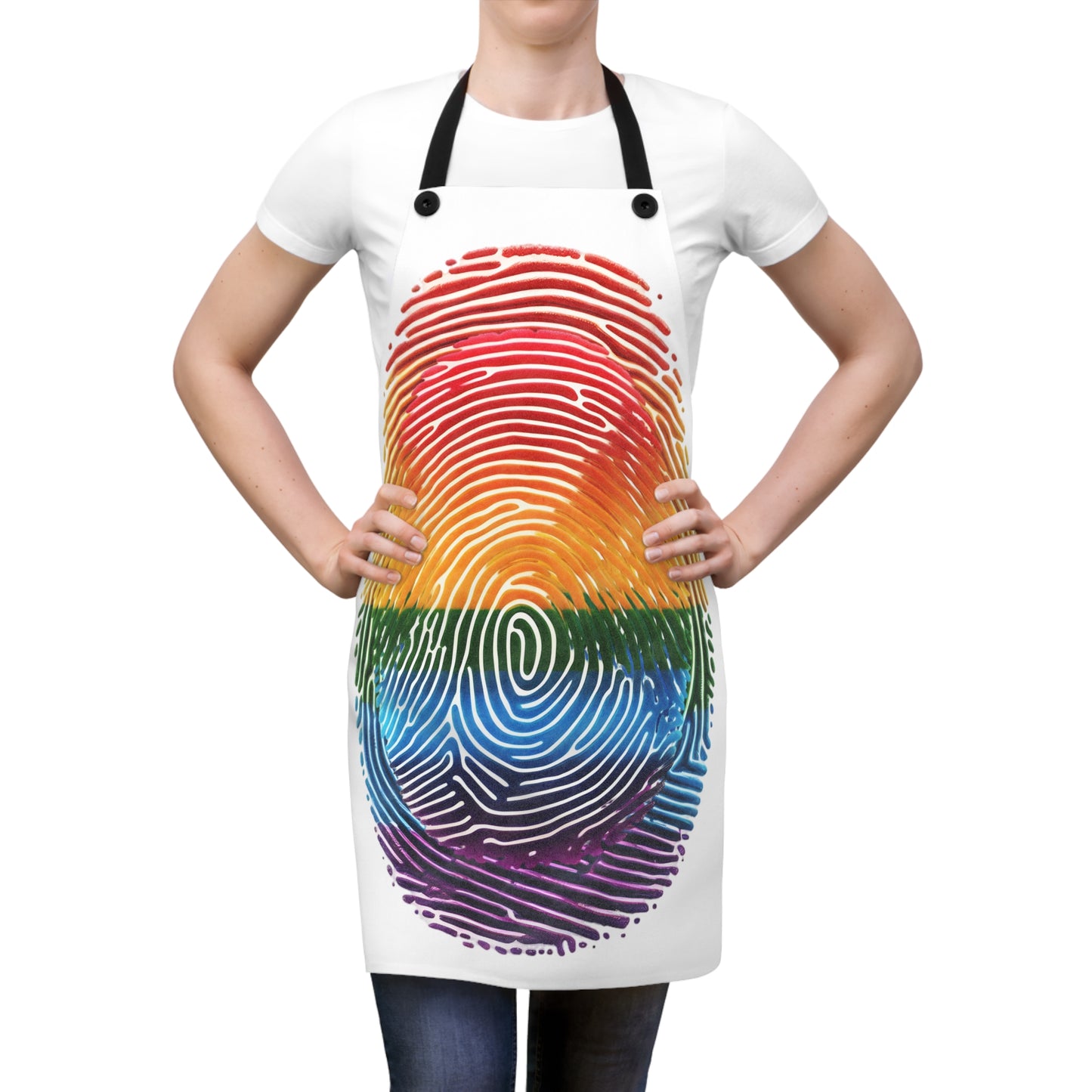 Vibrant LGBT Rainbow Fingerprint Apron, Personalized Kitchen Gift, Pride-Themed Cooking Apron, Unique Foodie Wear, Great for Baking & BBQ