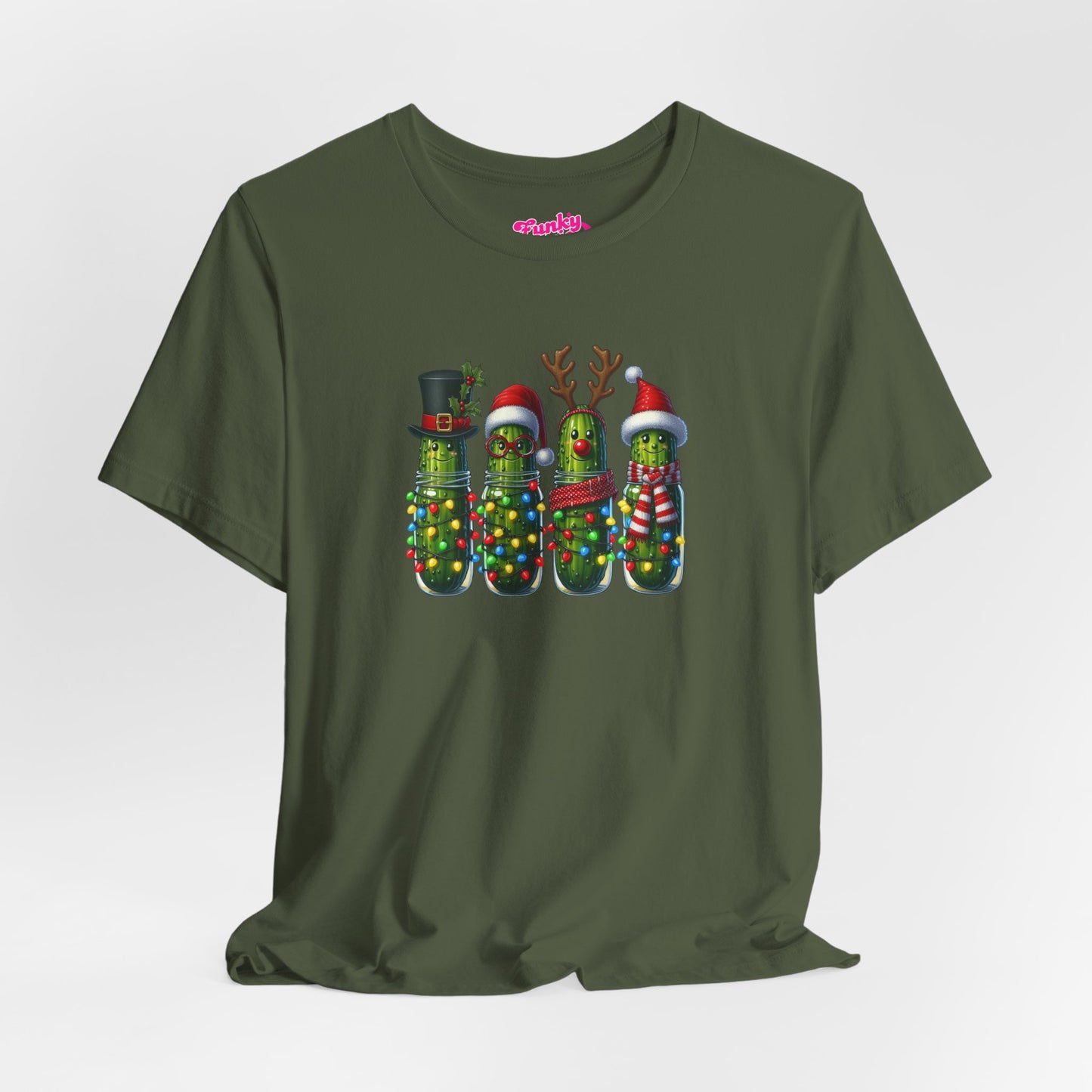 Festive Pickle T-Shirt, Fun Holiday Tee, Great for Christmas Parties, Unique Gift for Food Lovers, Quirky Holiday Apparel