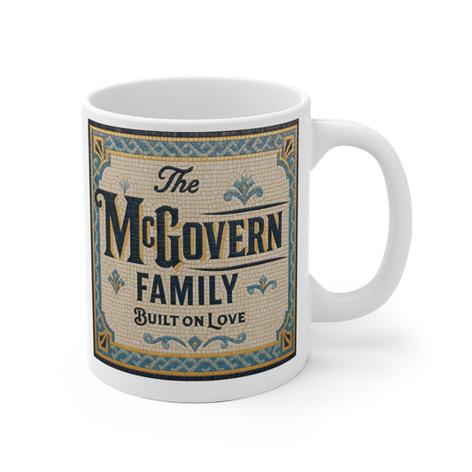 Family Name Ceramic Mug — Personalized "The Surname Family: Built on Love" Vintage Design