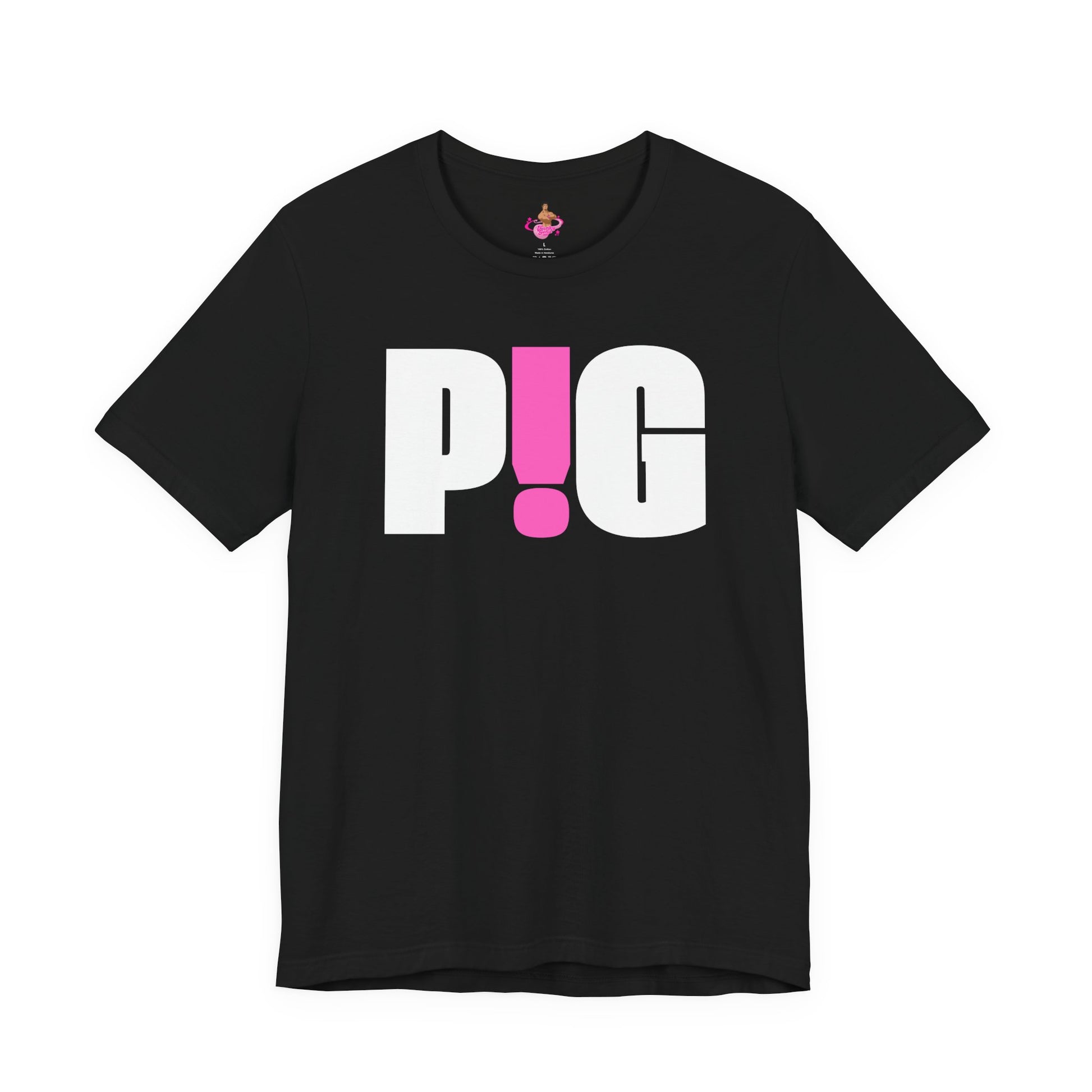 Black t-shirt with 'PIG!' design on a white background Kink, LGBTQIA+, Queer Sub Dom Pig, Piggy