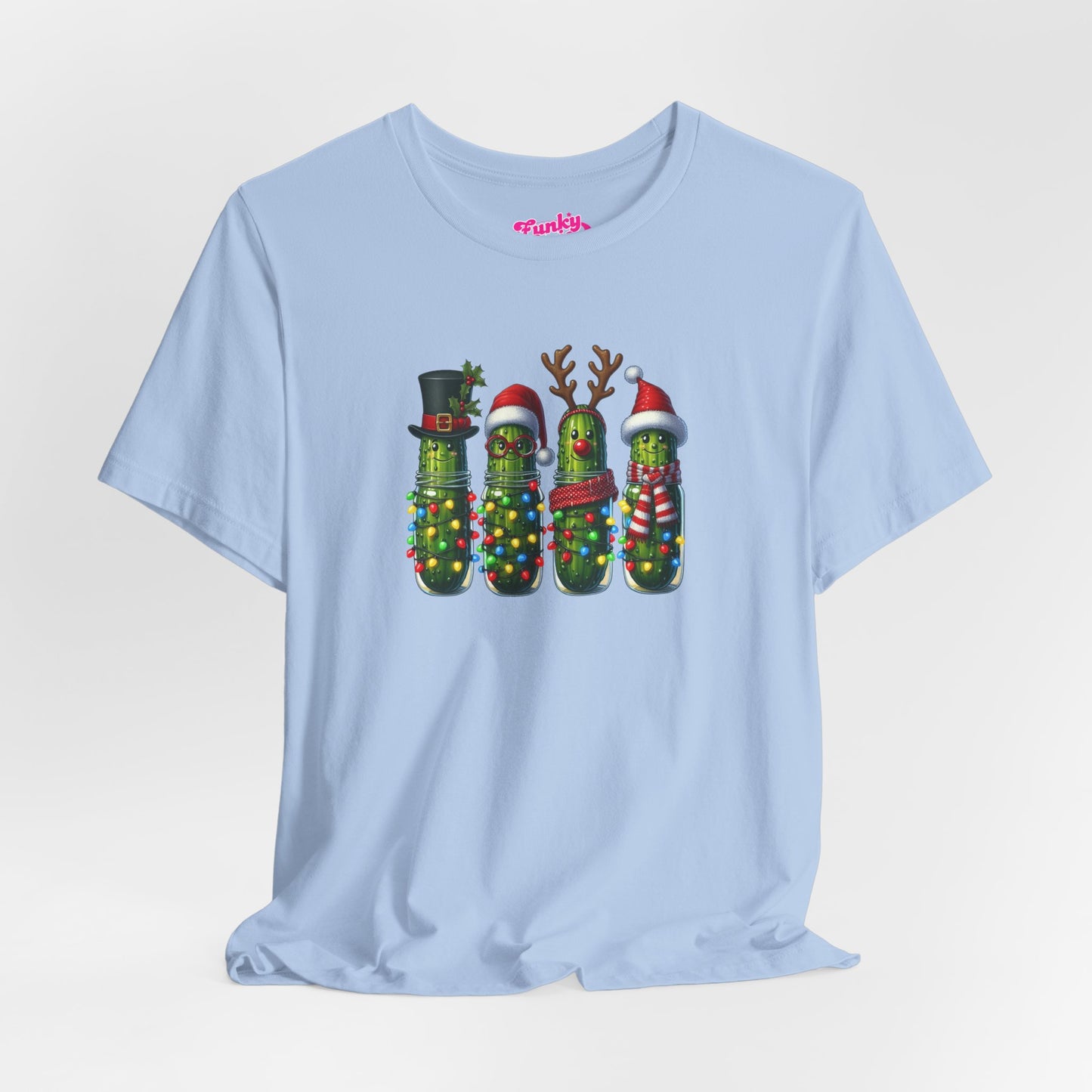 Festive Pickle T-Shirt, Fun Holiday Tee, Great for Christmas Parties, Unique Gift for Food Lovers, Quirky Holiday Apparel