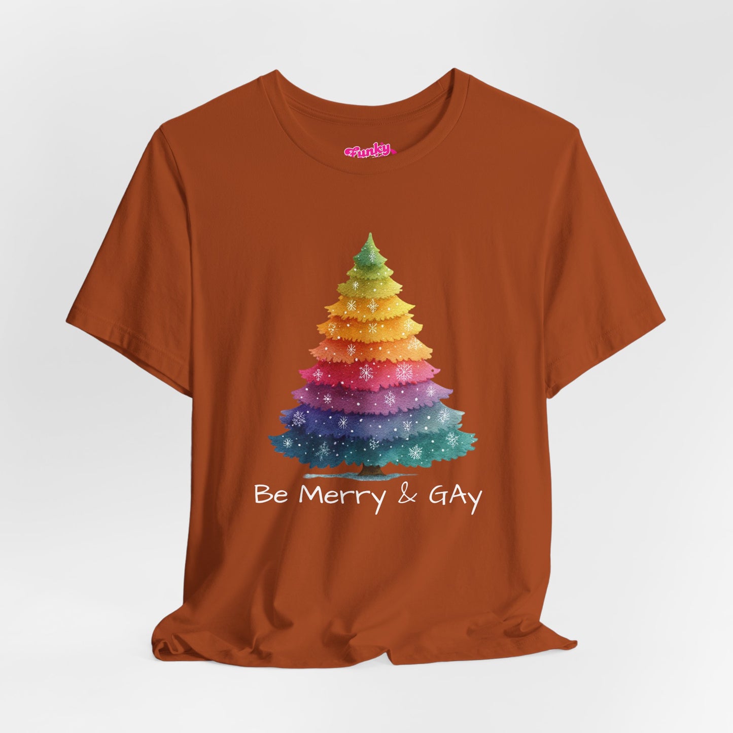 Festive LGBTQ+ Short Sleeve Tee, Be Merry & Gay T-Shirt, Pride Apparel, Christmas Gift, Holiday Top, Unisex Graphic Tee.
