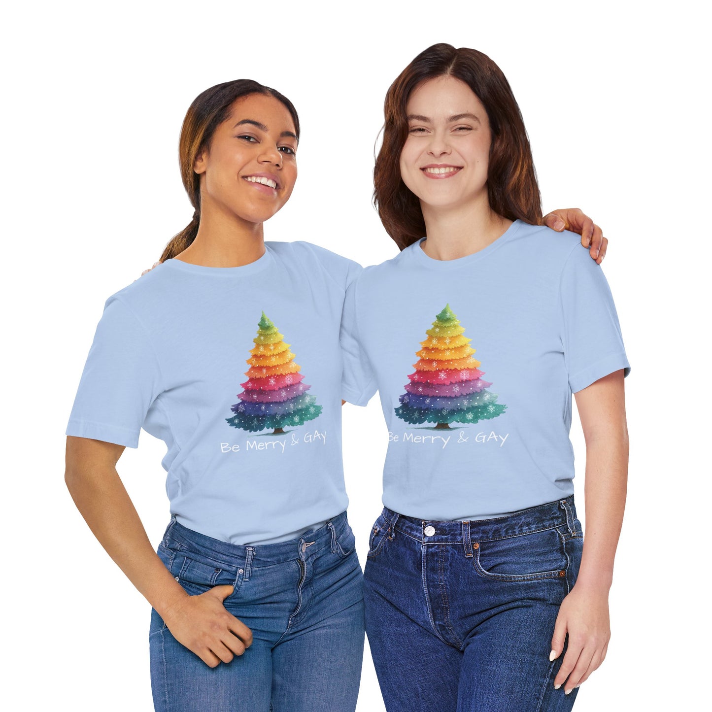 Festive LGBTQ+ Short Sleeve Tee, Be Merry & Gay T-Shirt, Pride Apparel, Christmas Gift, Holiday Top, Unisex Graphic Tee.