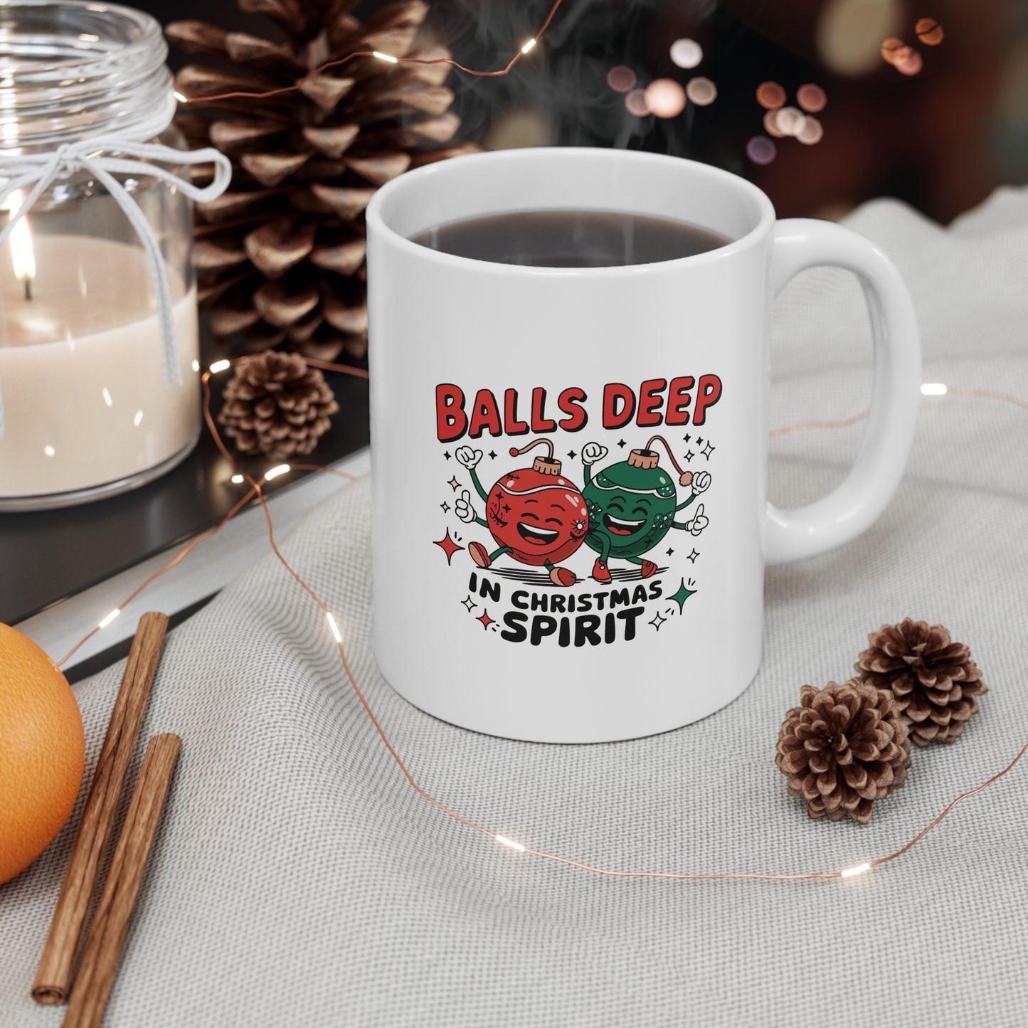 Balls Deep in the Christmas Spirit -Funny Holiday Coffee Mugs, Christmas Gift, Ceramic Cups, Humorous Drinkware, Festive Kitchen Accessories, Unique Gift Idea