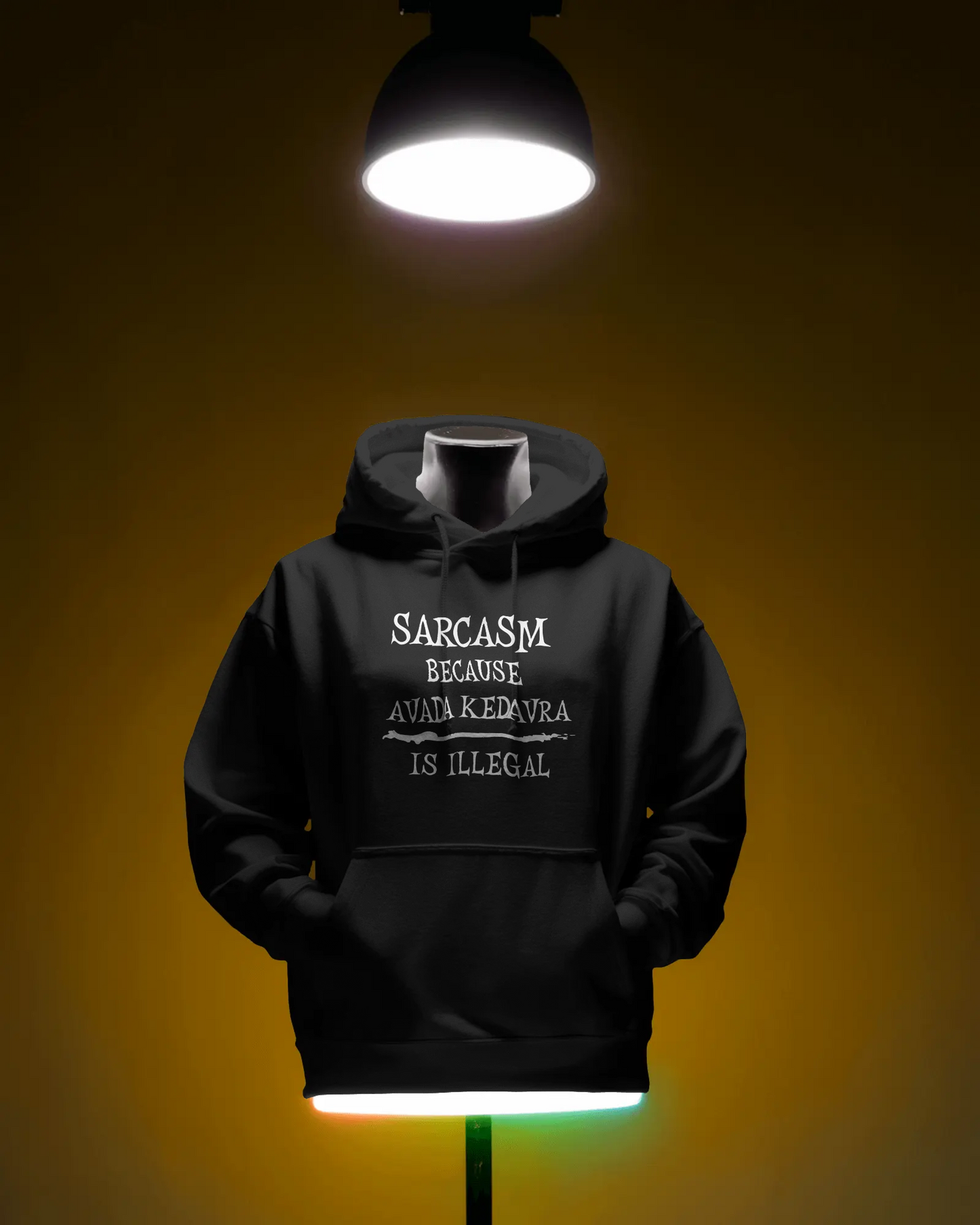 Black hoodie with text on a dark background  Sarcasm, Sarcastic Humor, Harry Potter, potterhead, avada kedavra