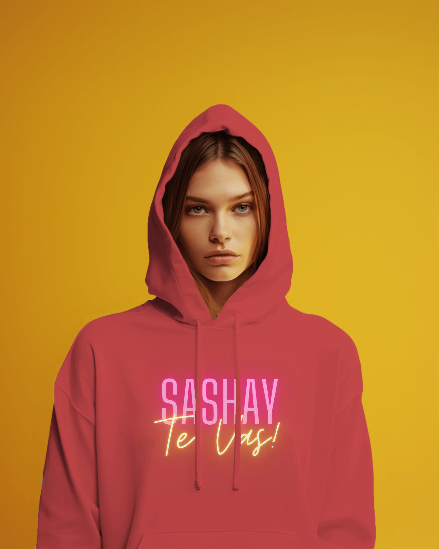 Person wearing a red hoodie with text on a yellow background  Drag Race Espana, Drag Race Spain, Rupaul's drag race, Drag queens, LGBT, Queer culture
