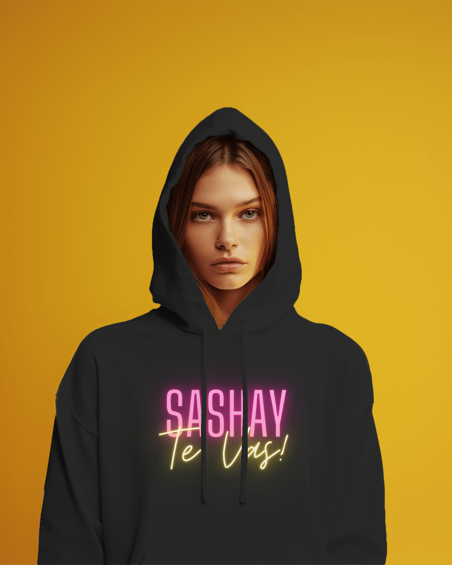 Person wearing a black hoodie with pink and yellow text on a yellow background  Drag Race Espana, Drag Race Spain, Rupaul's drag race, Drag queens, LGBT, Queer culture