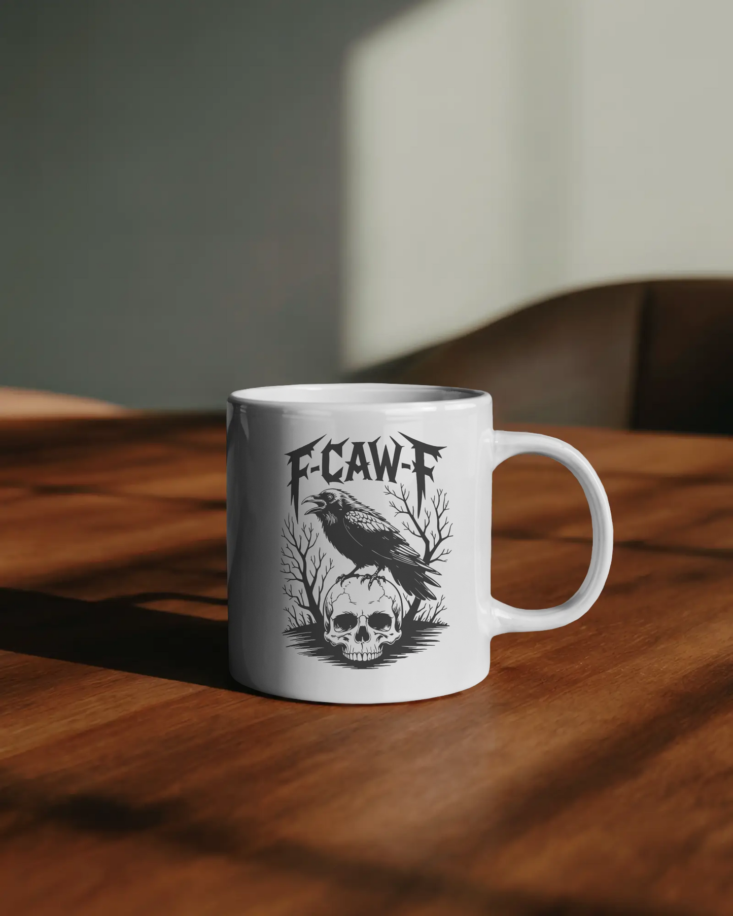 Gothic Raven Ceramic Mug | Dark Aesthetic Drinkware | Unique Skull Design | Ideal for Halloween, Gifts, Home Decor, Coffee Lovers.