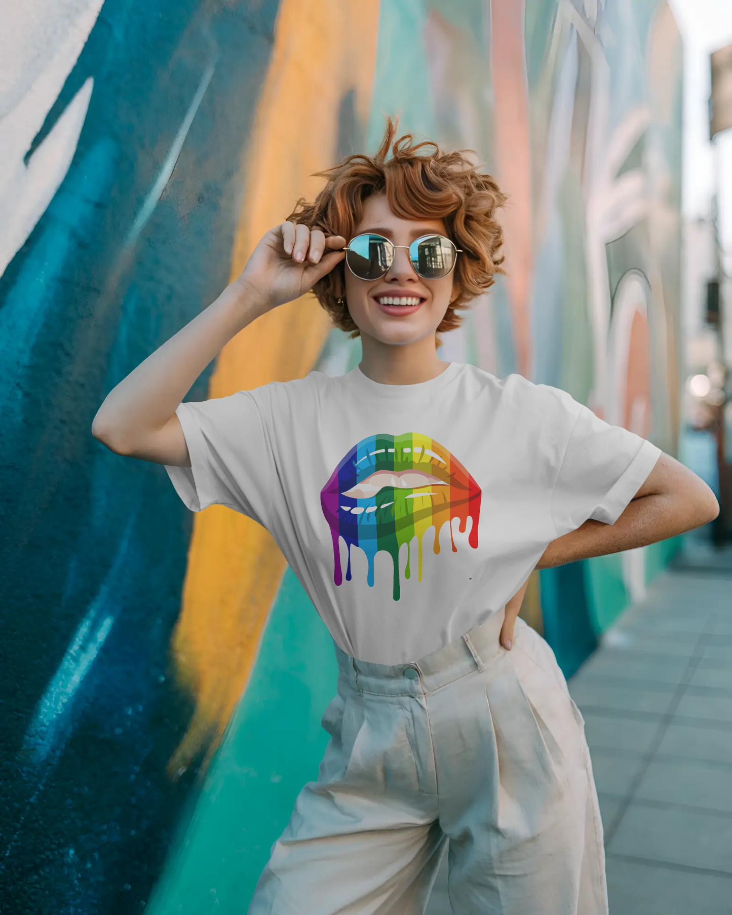 Rainbow Drip Kiss Tee, Pride Shirt, LGBTQ+ Apparel, Unisex Graphic Tee, Casual Wear