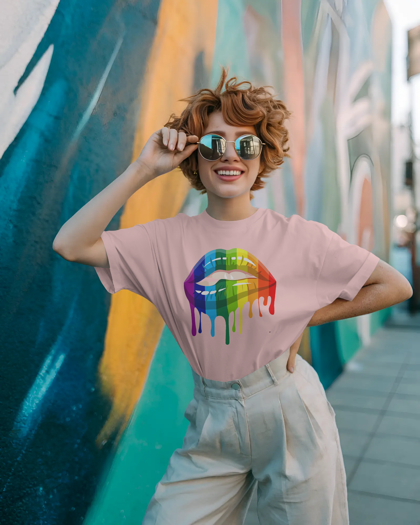 Rainbow Drip Kiss Tee, Pride Shirt, LGBTQ+ Apparel, Unisex Graphic Tee, Casual Wear