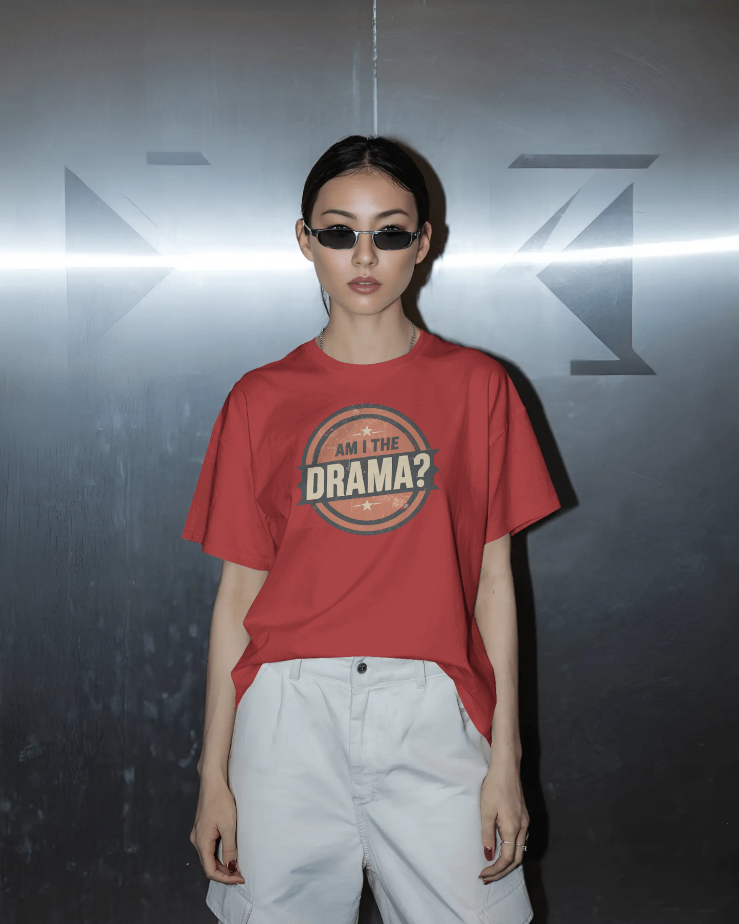 Circular logo with 'Am I The Drama?' text on a white background Am I the Drama? - Short Sleeve Tee - Funny T-Shirt for Social Events, Gift for Friends, Casual Wear, Birthday Present, and Drama Lovers